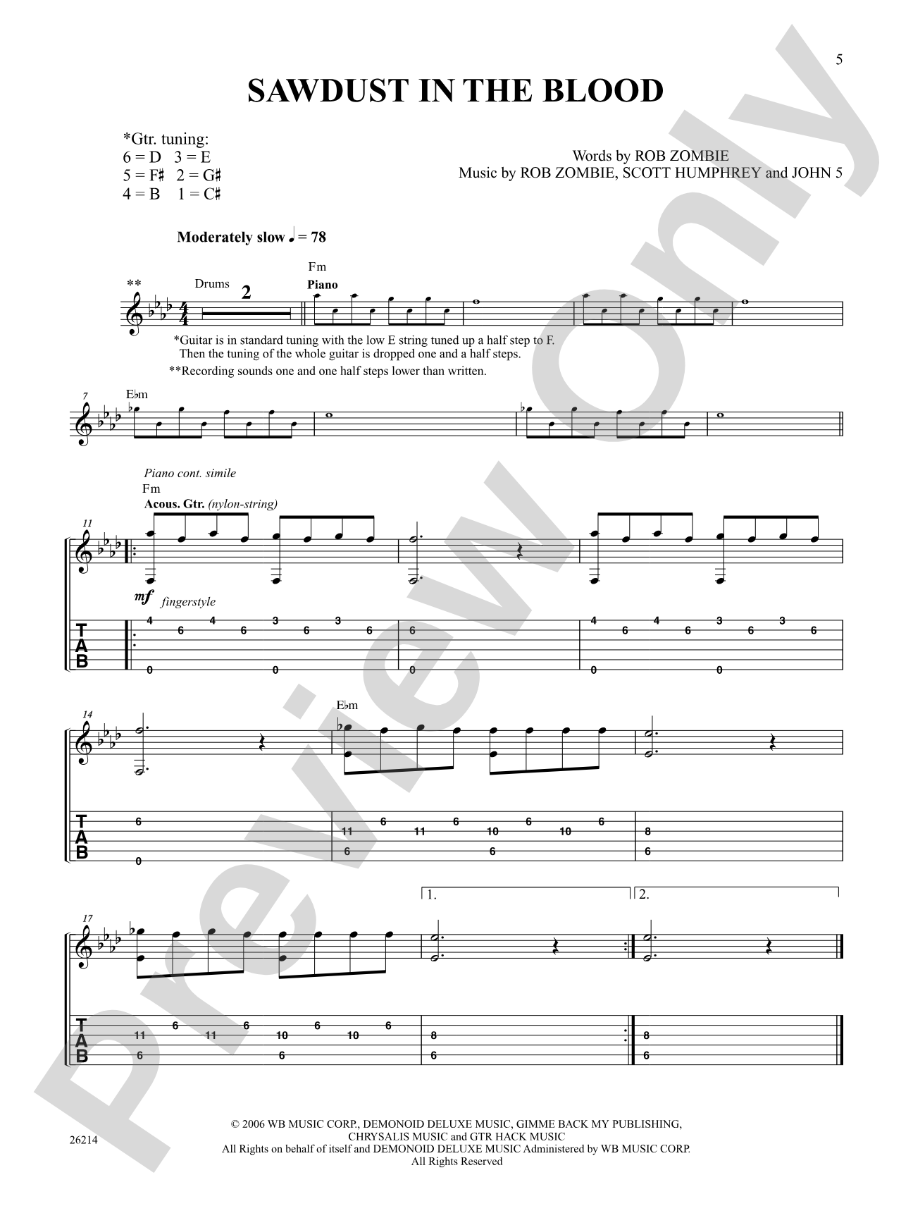 Sawdust In The Blood: Authentic Guitar TAB