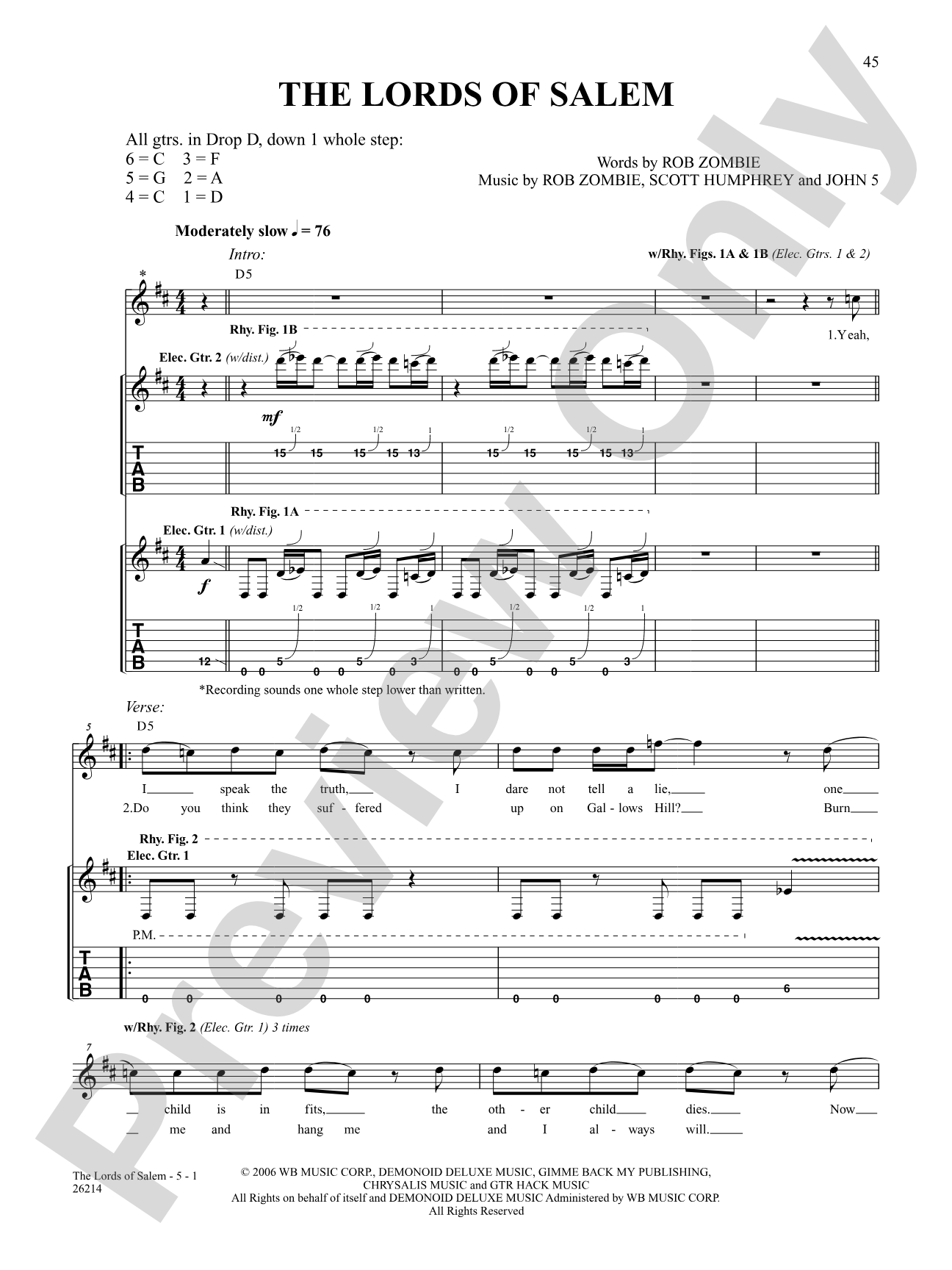 The Lords Of Salem: Authentic Guitar TAB