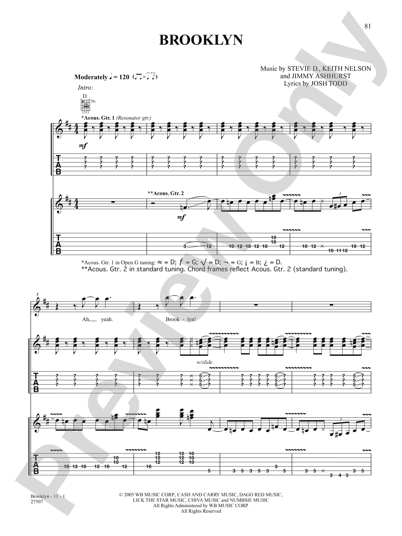 Brooklyn: Authentic Guitar TAB