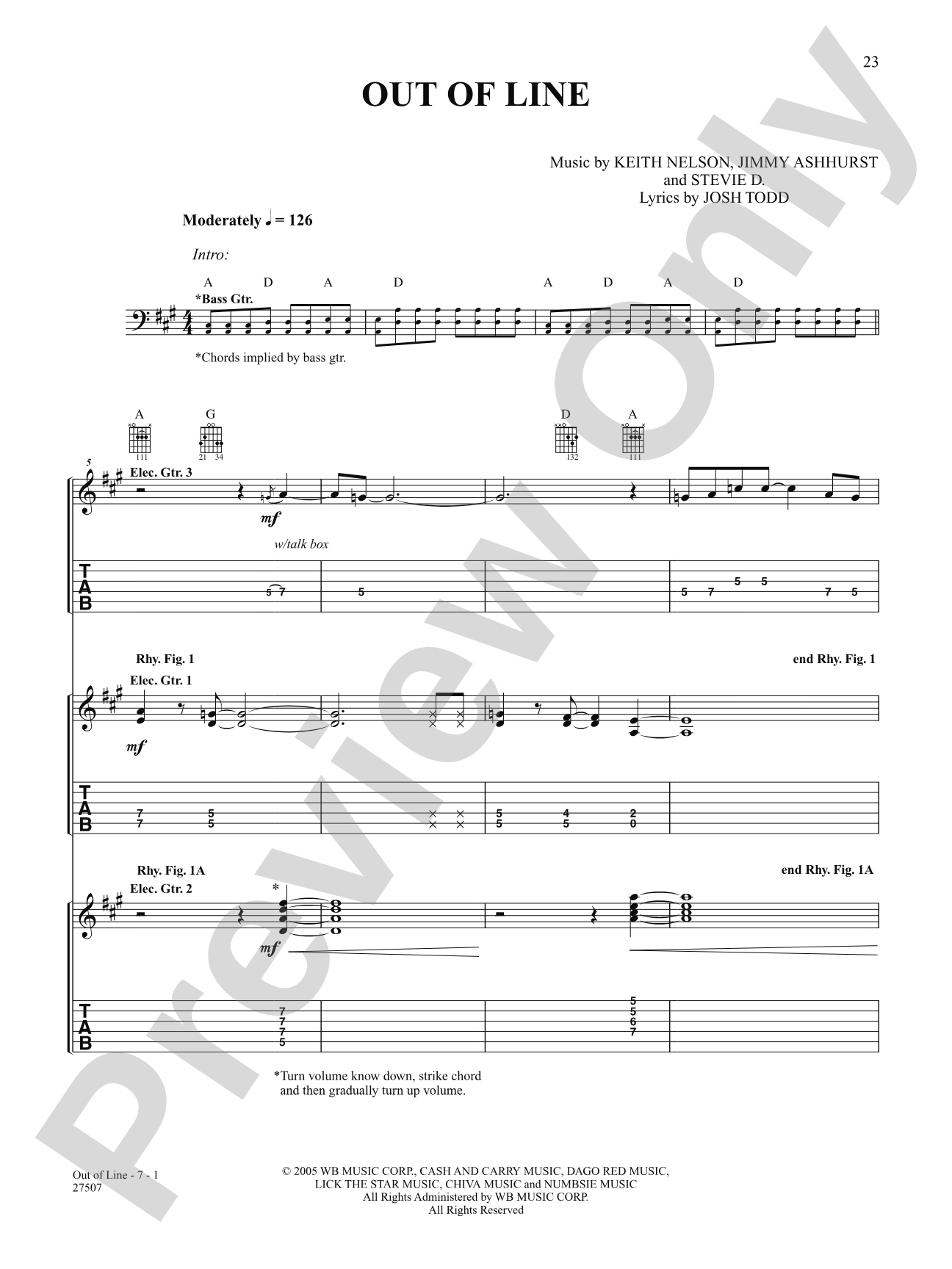 Out Of Line: Authentic Guitar TAB