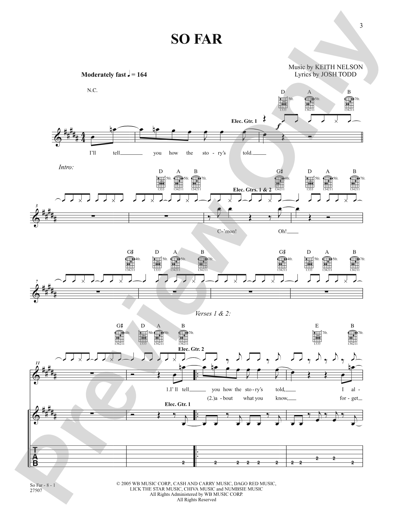 So Far: Authentic Guitar TAB