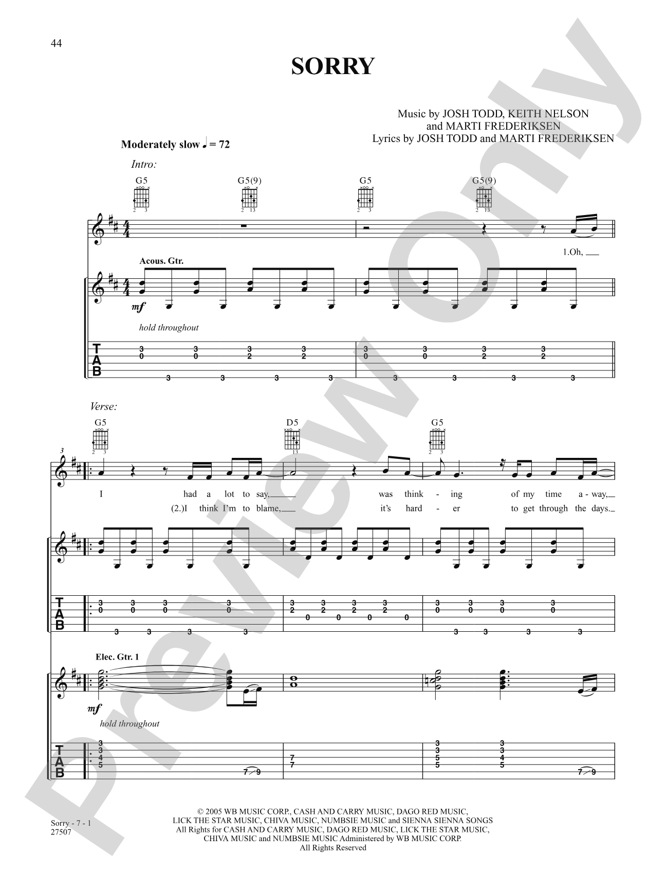 Sorry: Authentic Guitar TAB