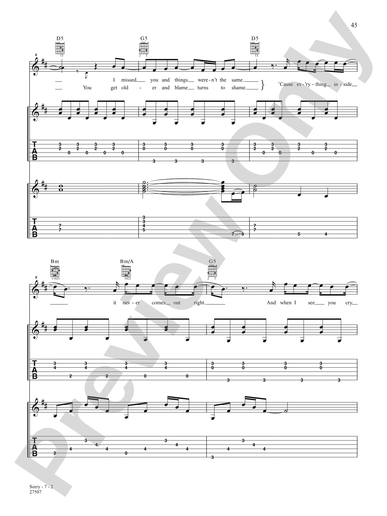 Sorry: Authentic Guitar TAB