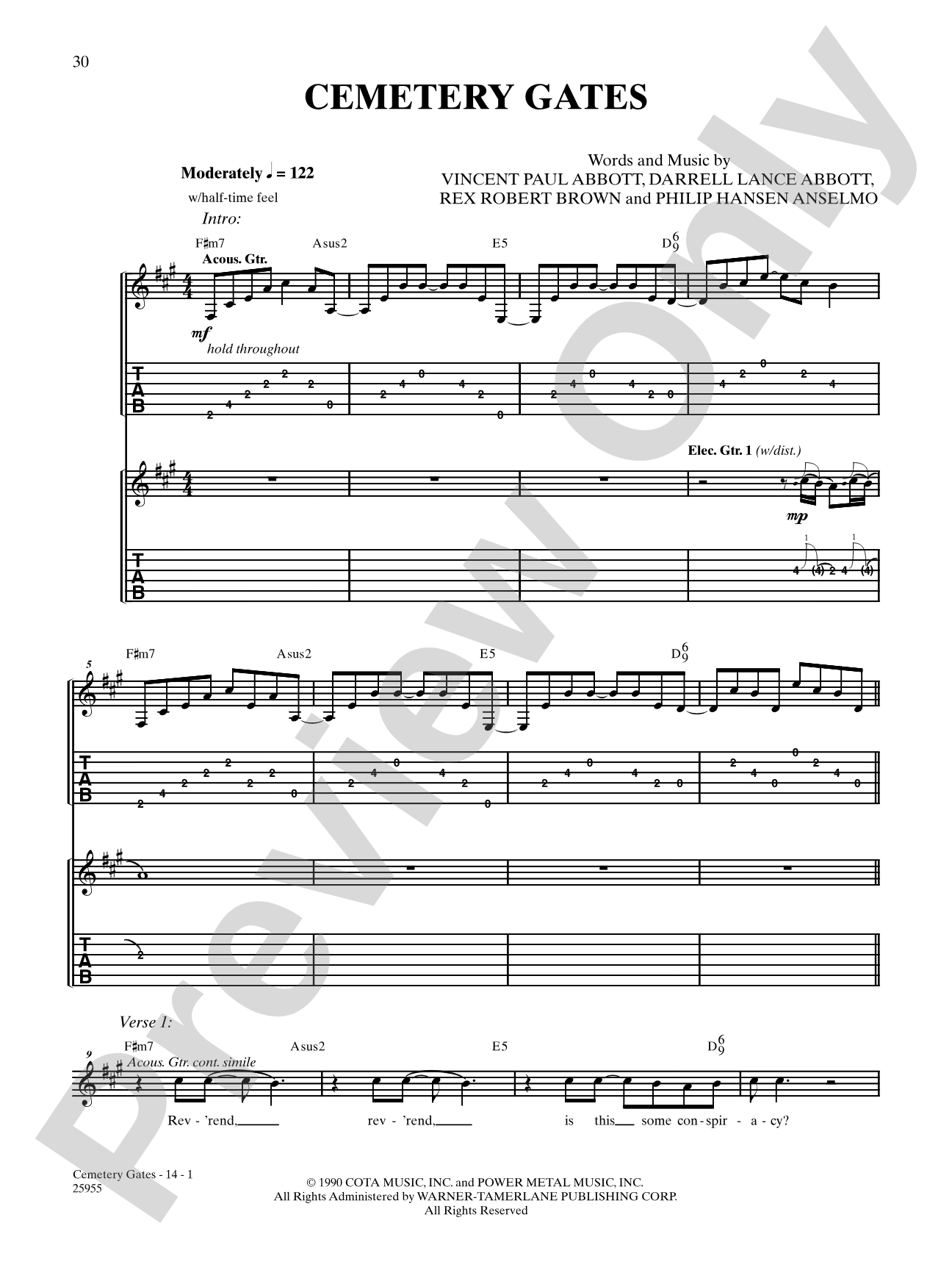Cemetery Gates: Authentic Guitar TAB