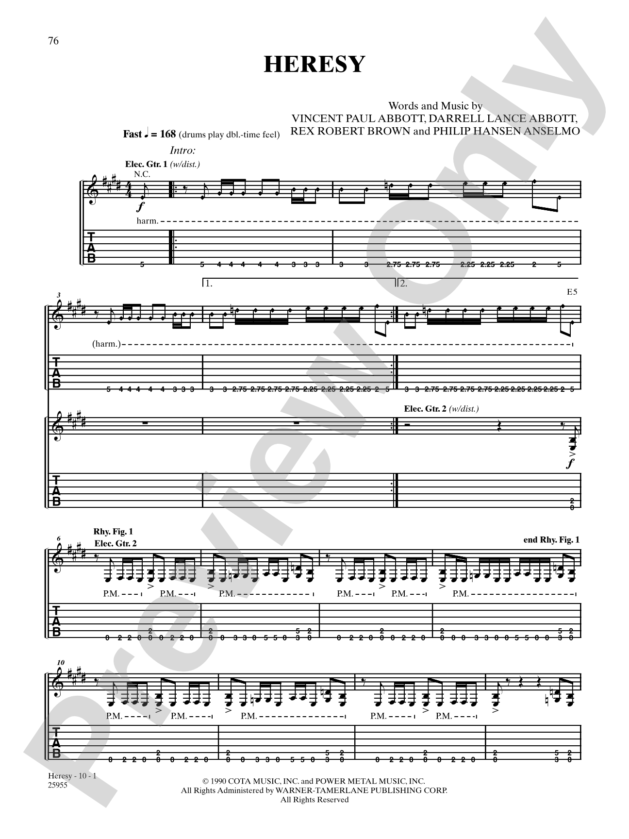 Heresy: Authentic Guitar TAB