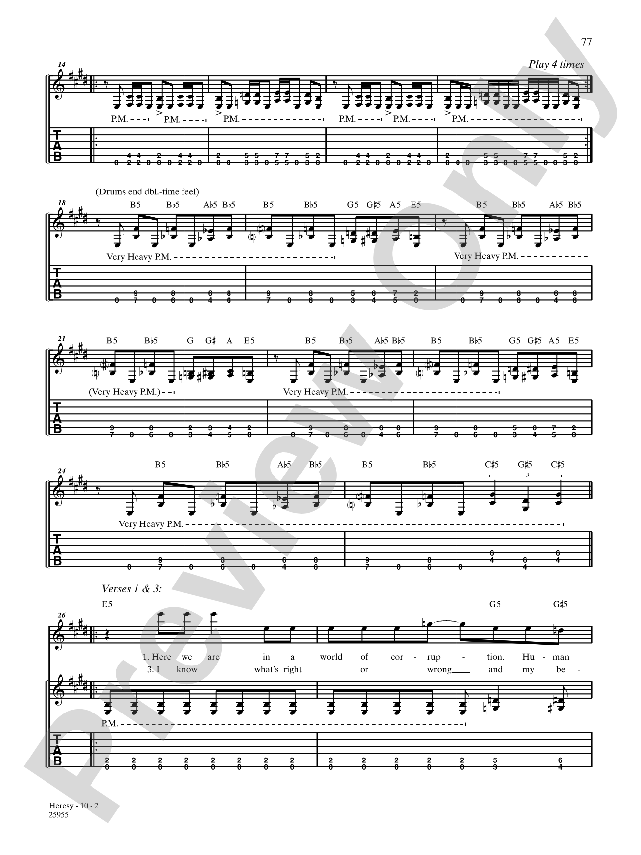 Heresy: Authentic Guitar TAB