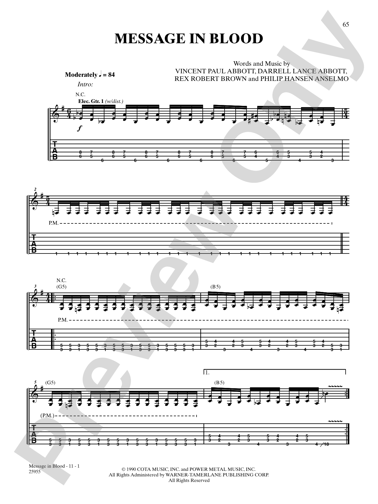 Message In Blood: Authentic Guitar TAB
