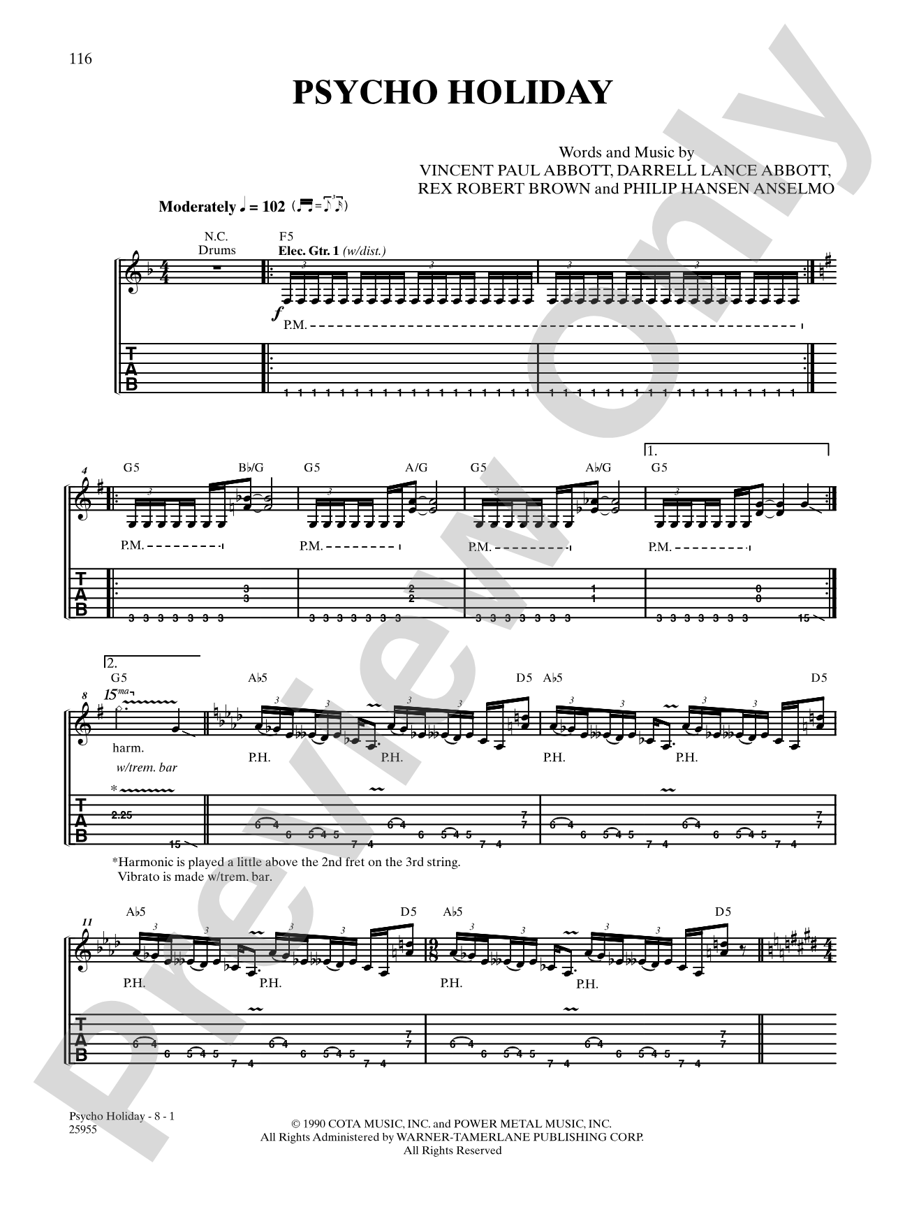 Psycho Holiday: Authentic Guitar TAB