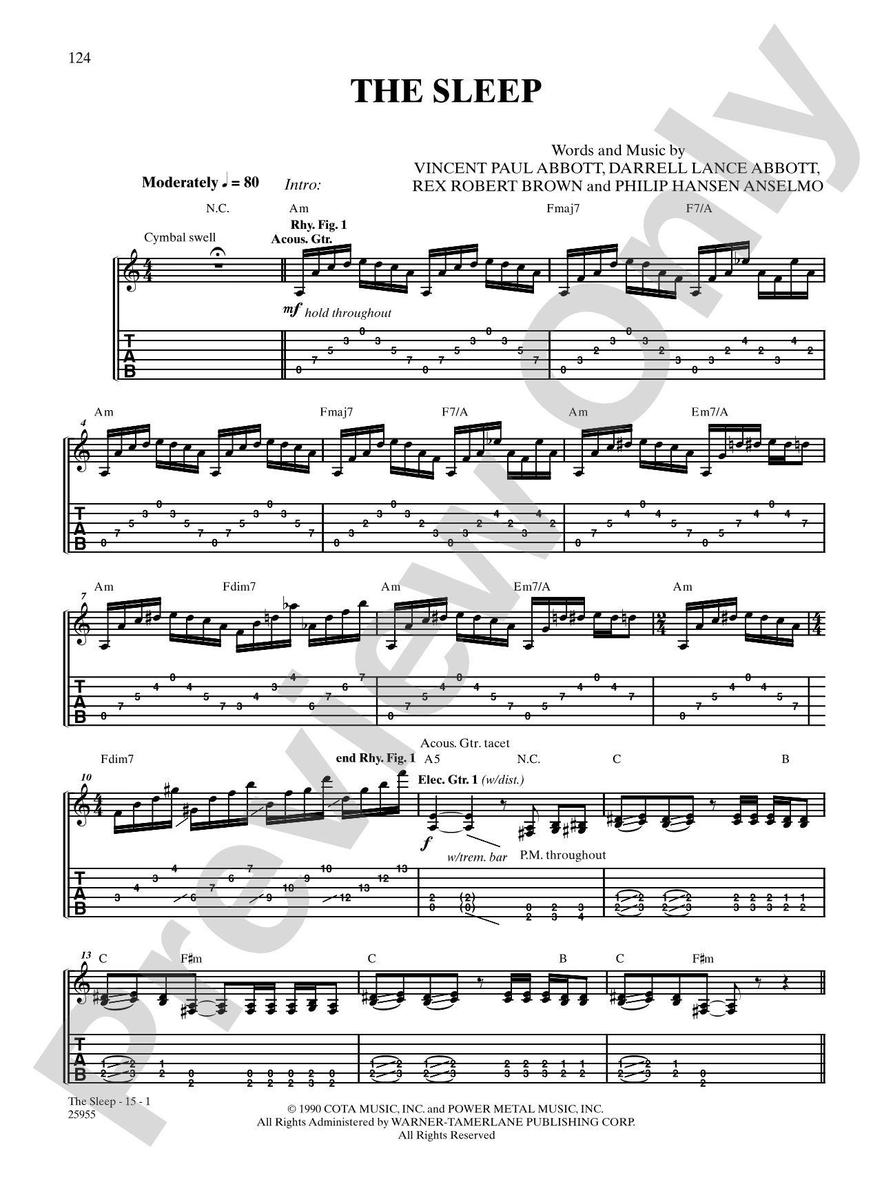 The Sleep: Authentic Guitar TAB