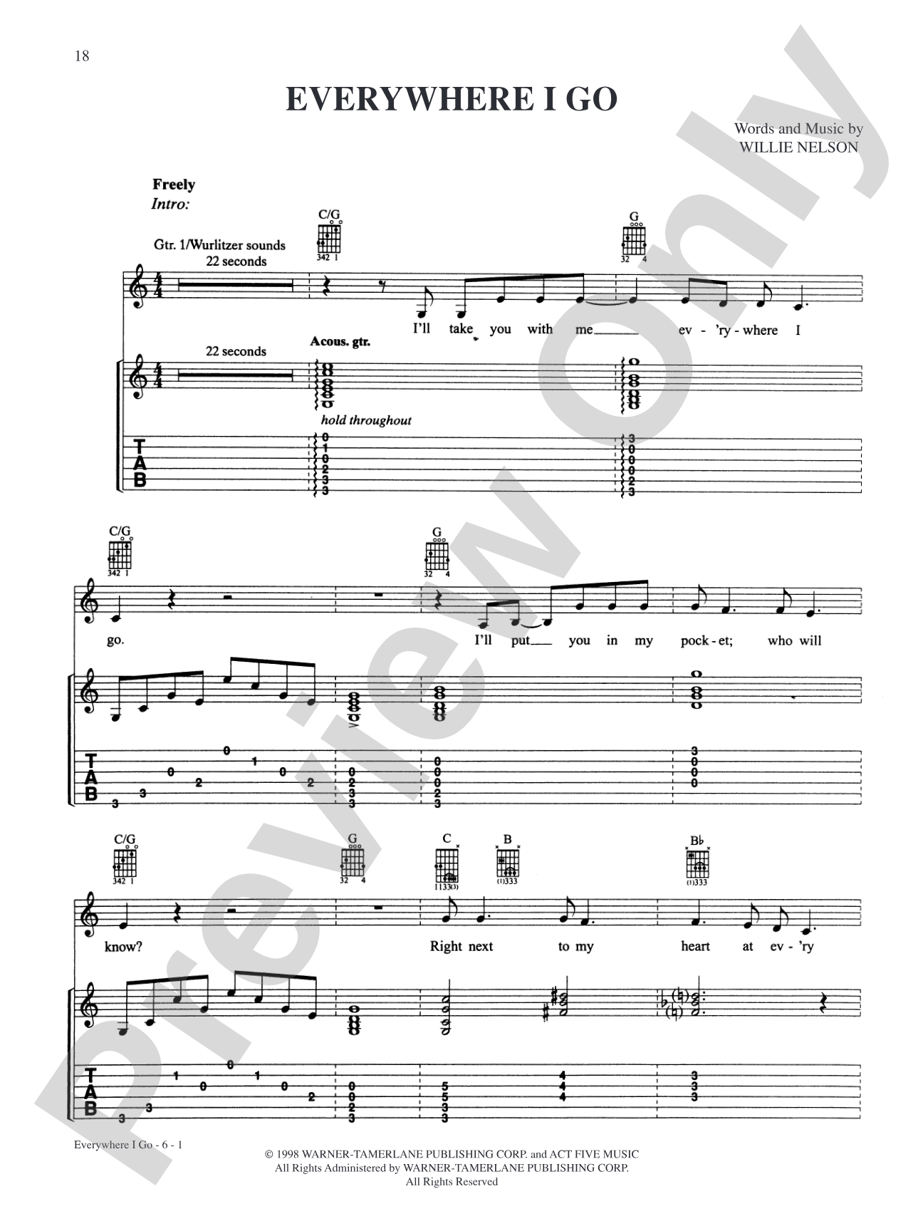 Everywhere I Go: Authentic Guitar TAB