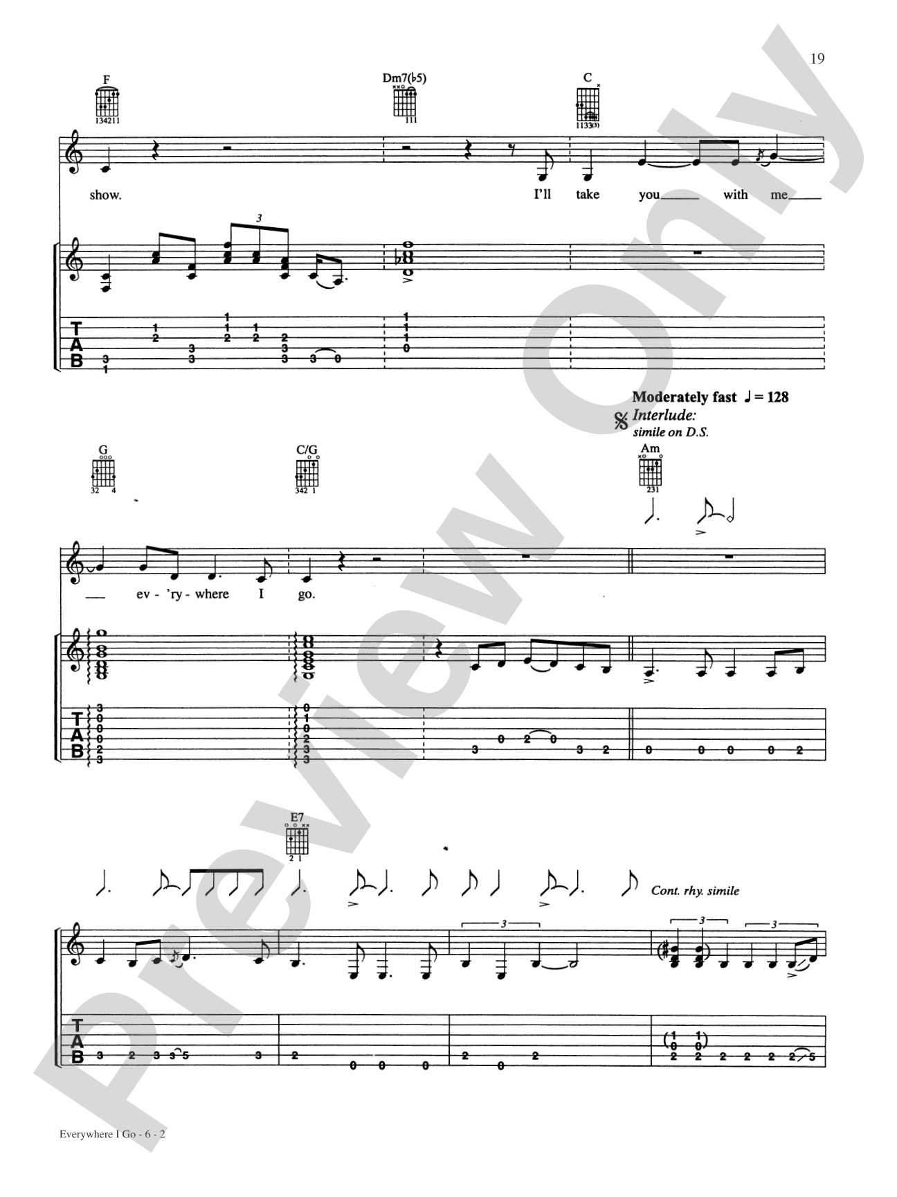 Everywhere I Go: Authentic Guitar TAB