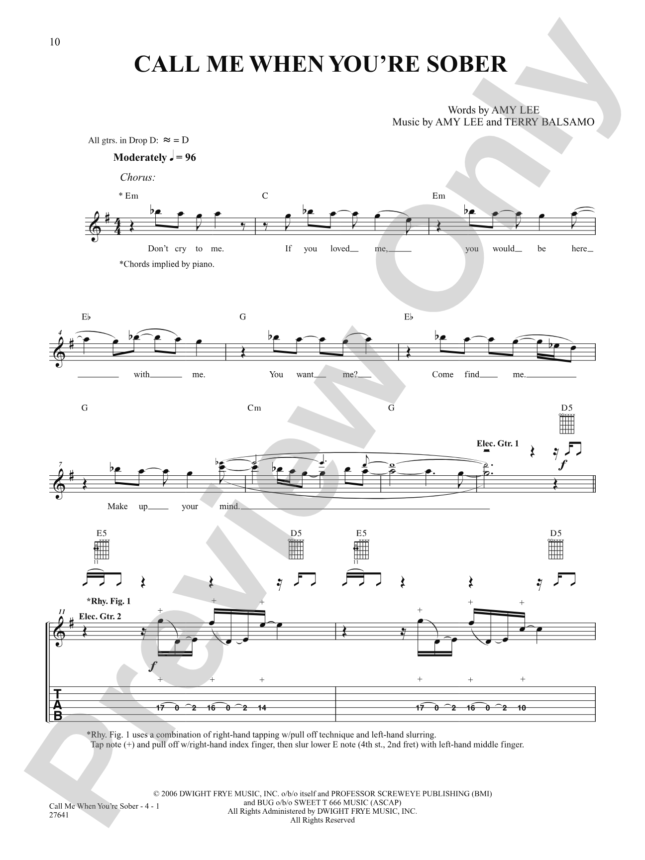 Call Me When You're Sober: Authentic Guitar TAB
