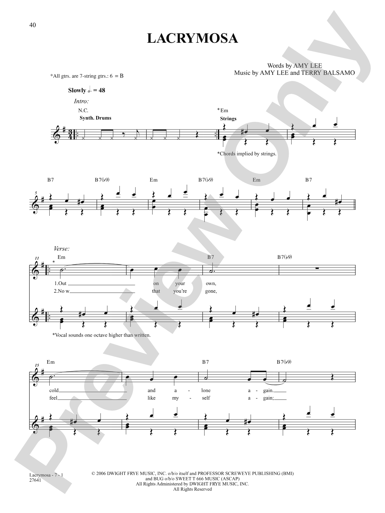 Lacrymosa: Authentic Guitar TAB