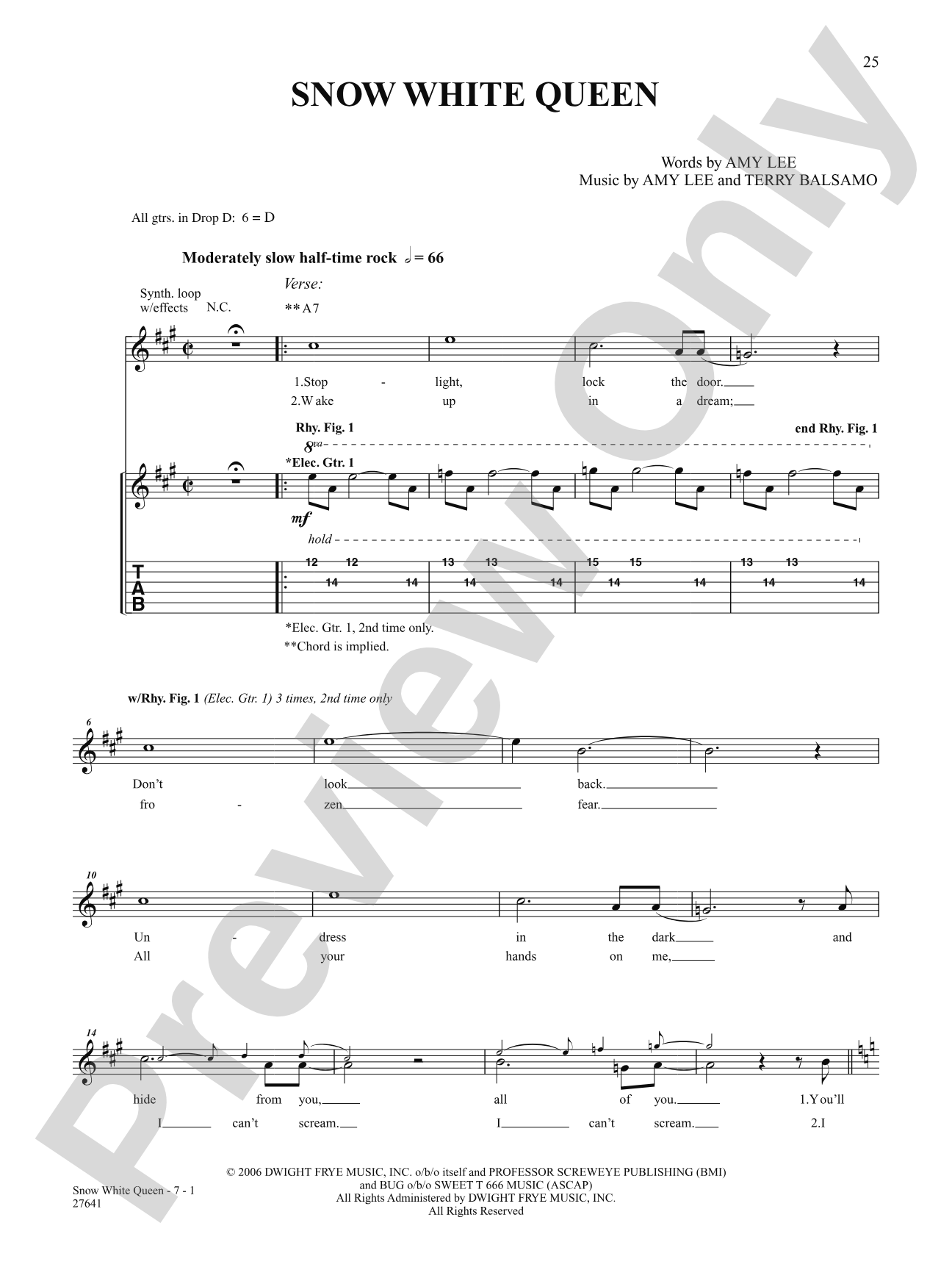 Snow White Queen: Authentic Guitar TAB