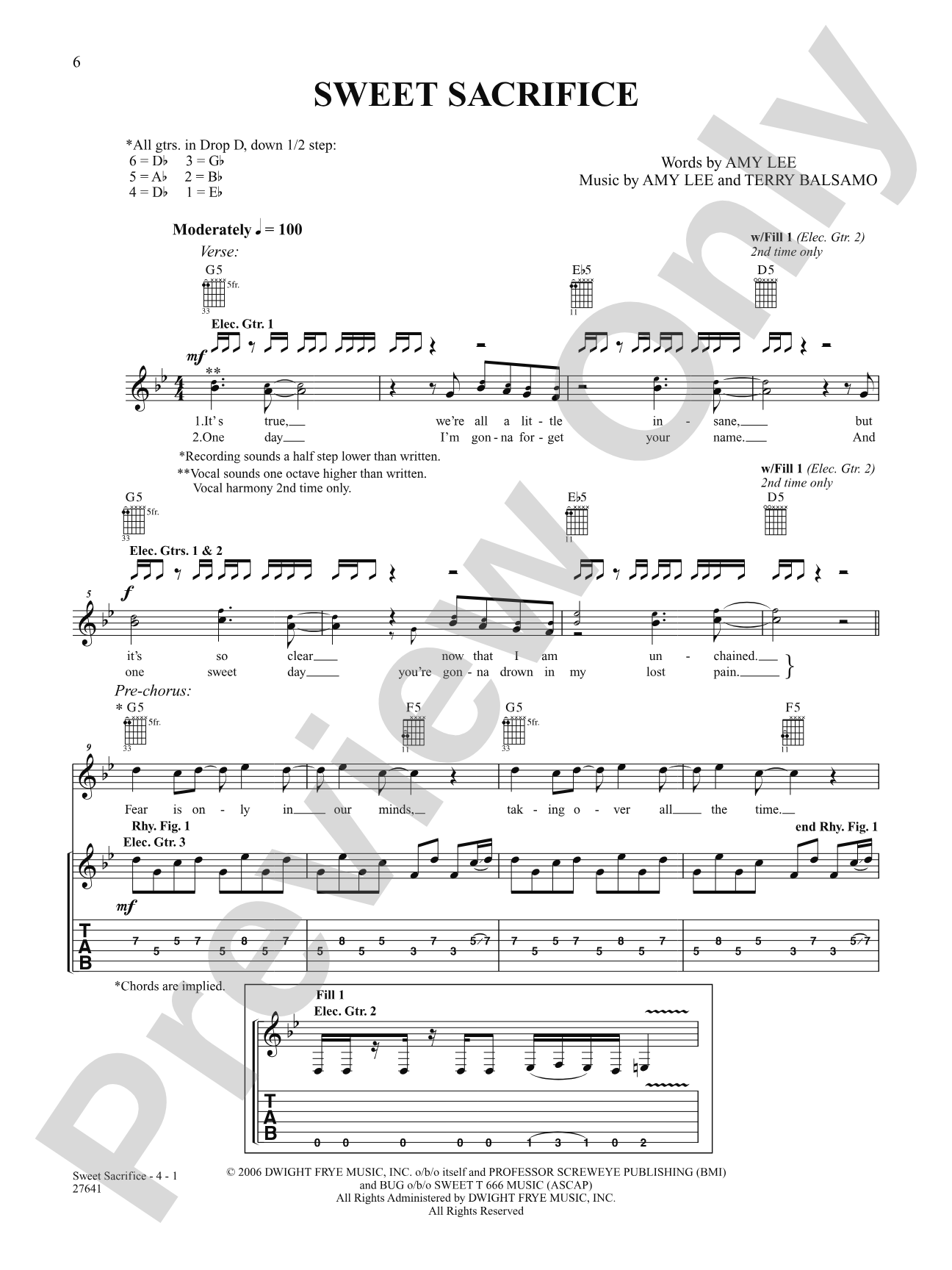 Sweet Sacrifice: Authentic Guitar TAB
