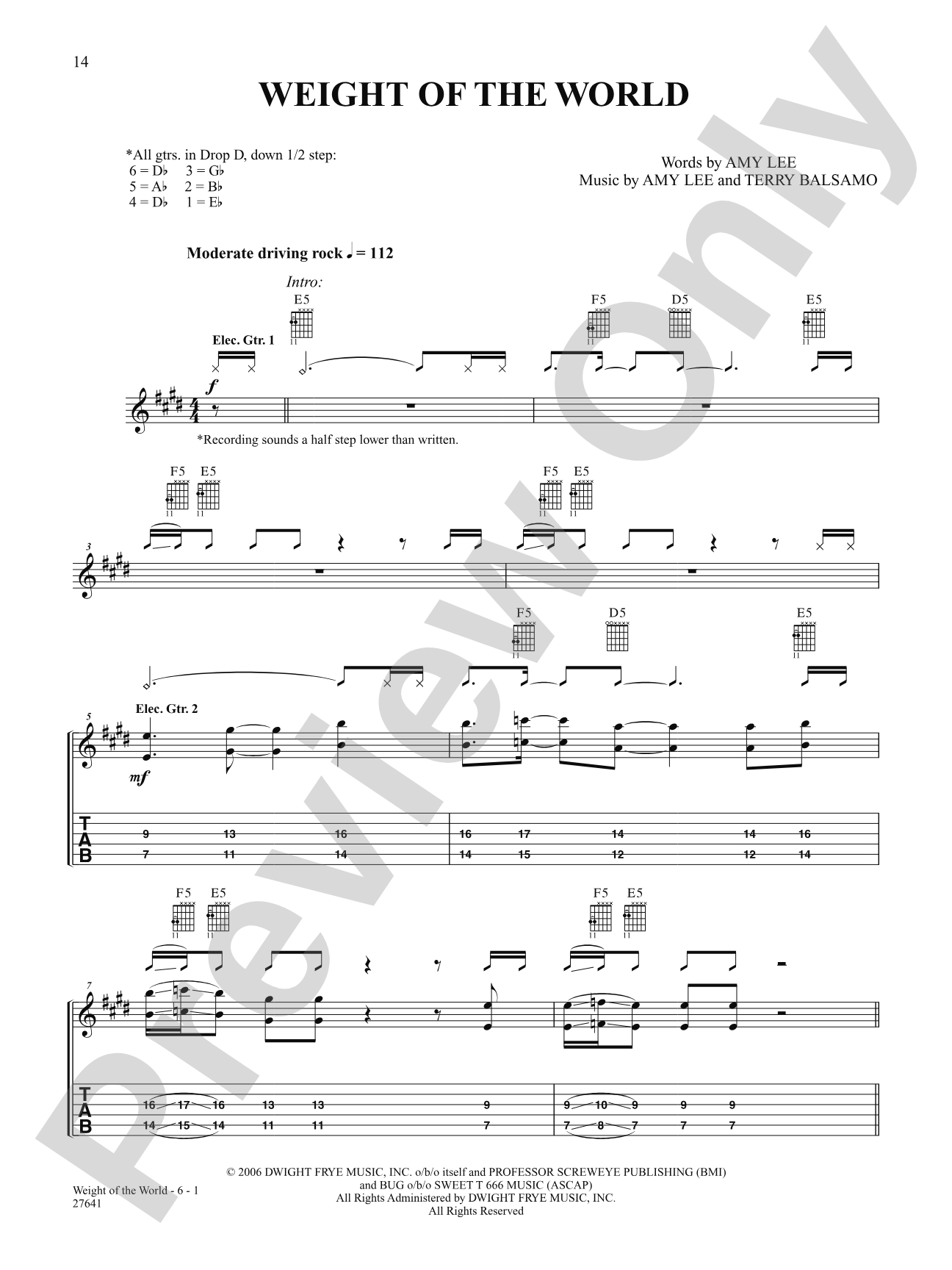 Weight Of The World: Authentic Guitar TAB