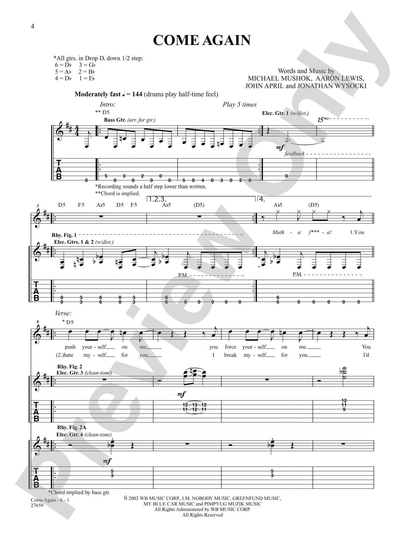 Come Again: Authentic Guitar TAB