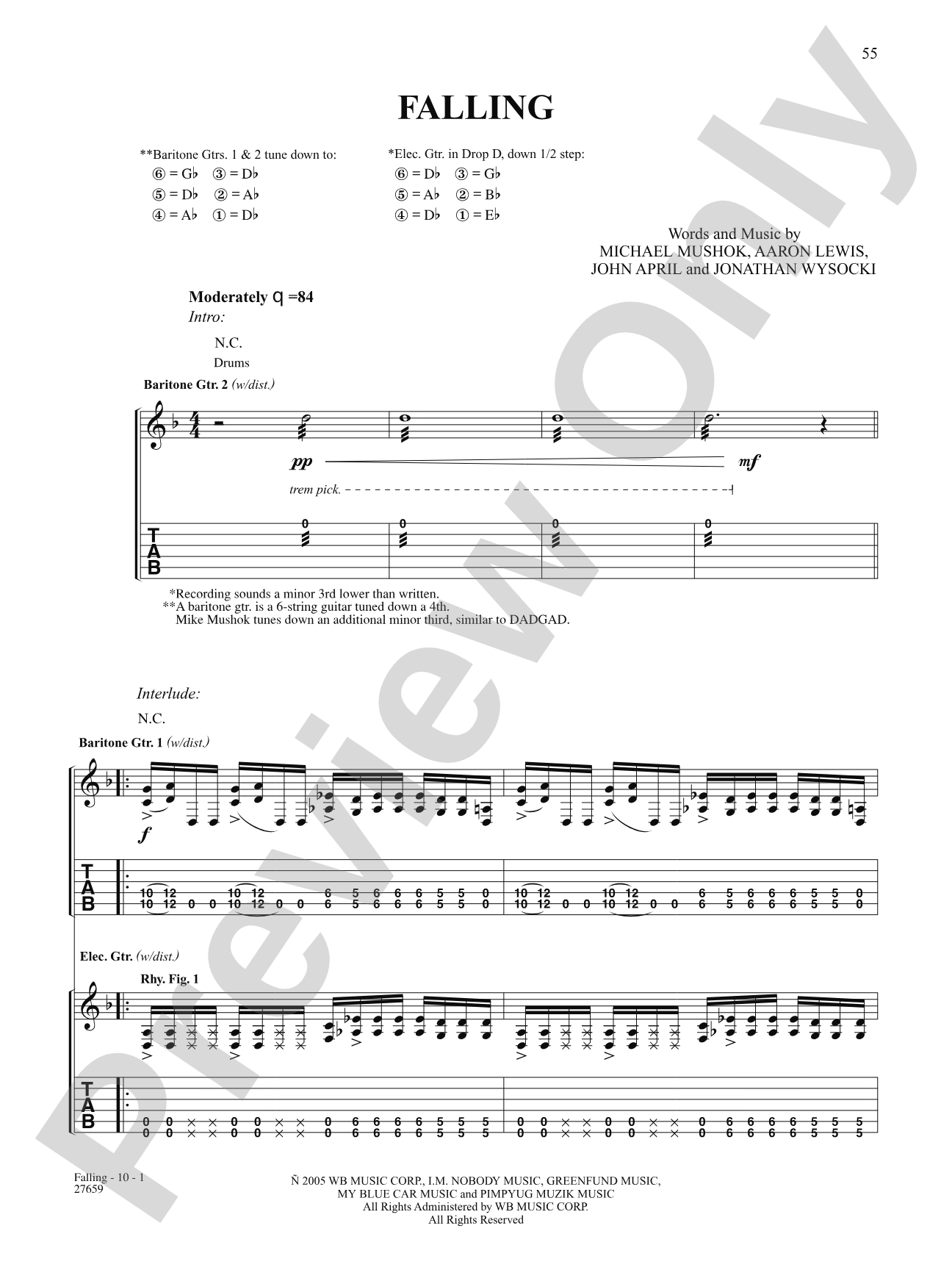 Falling: Authentic Guitar TAB