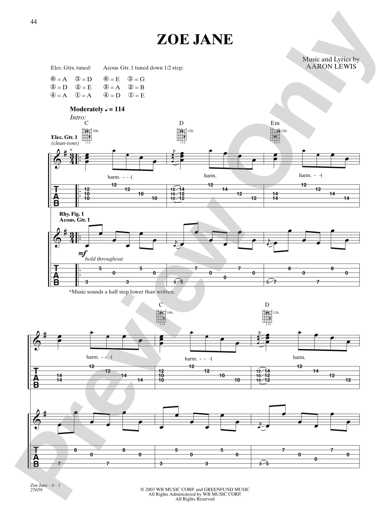 Zoe Jane: Authentic Guitar TAB