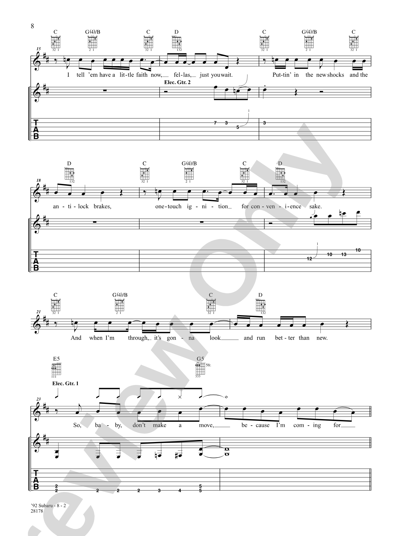 92 Subaru: Authentic Guitar TAB