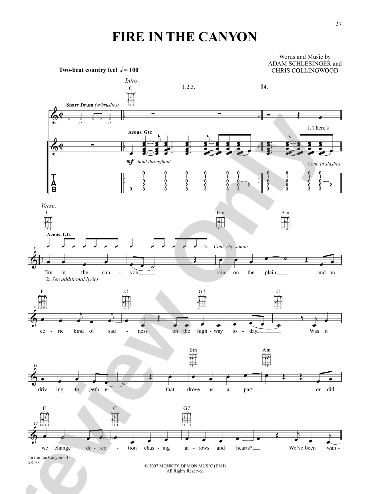 Fire In The Canyon: Authentic Guitar TAB