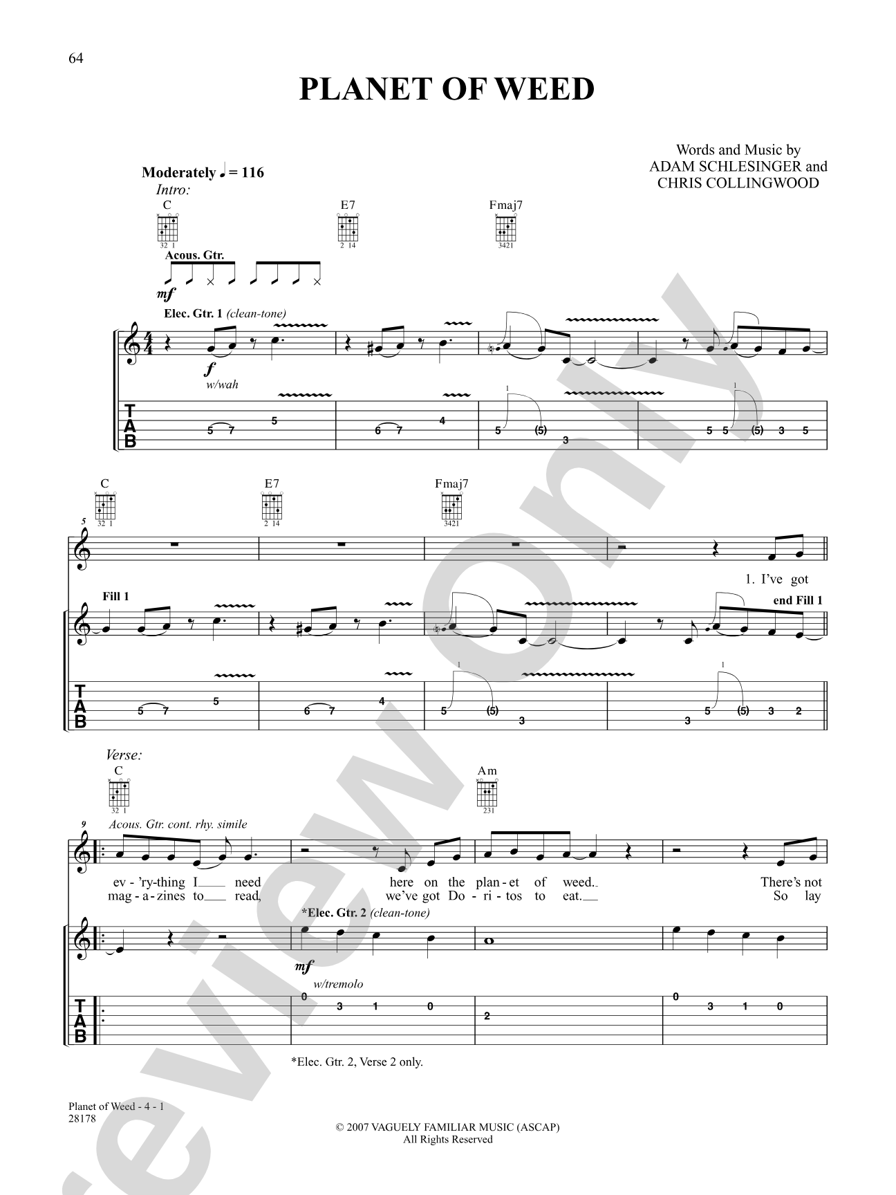 Planet Of Weed: Authentic Guitar TAB