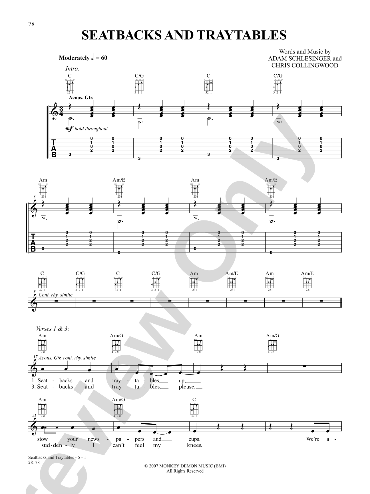 Seatbacks And Traytables: Authentic Guitar TAB