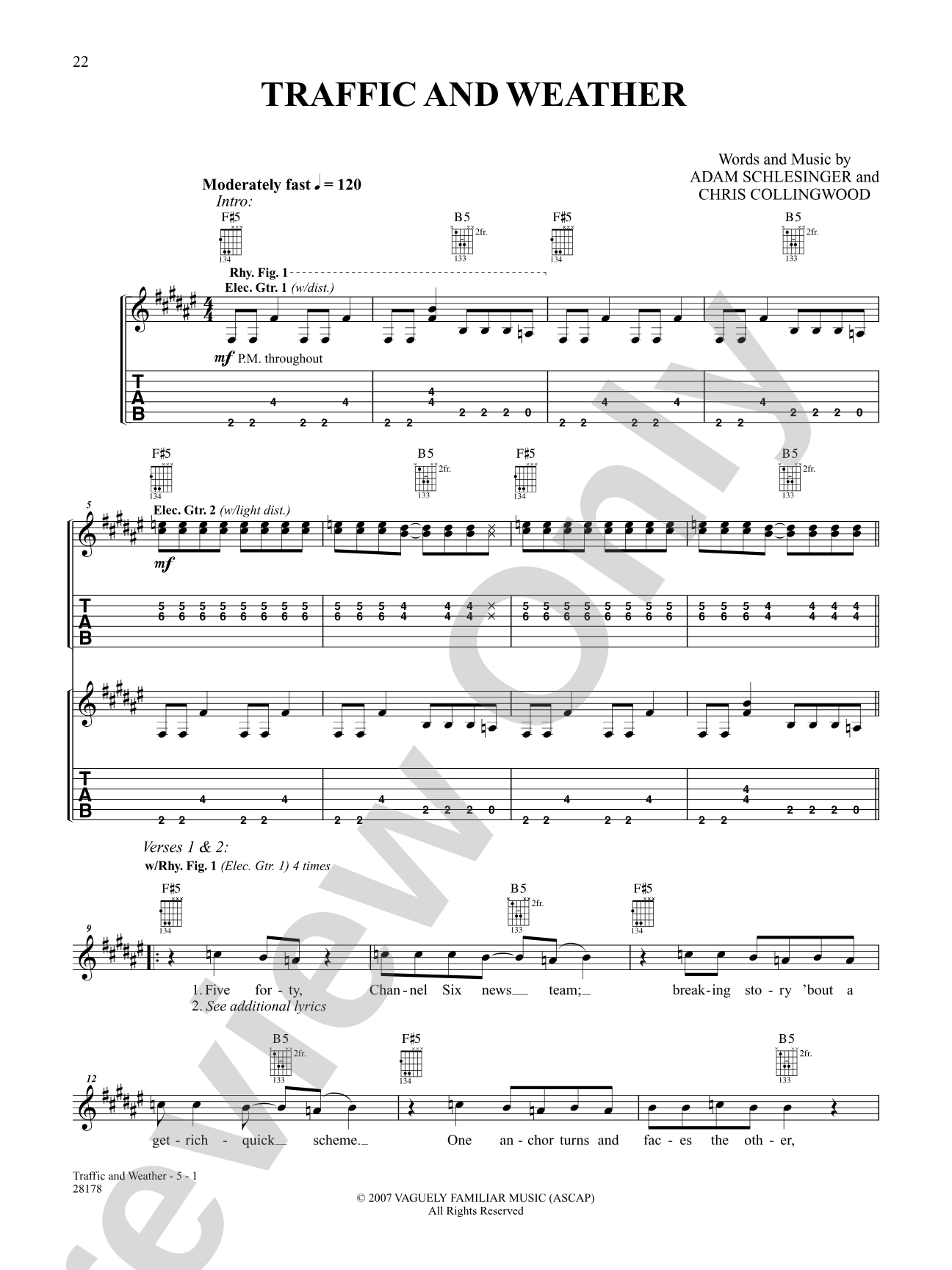 Traffic And Weather: Authentic Guitar TAB