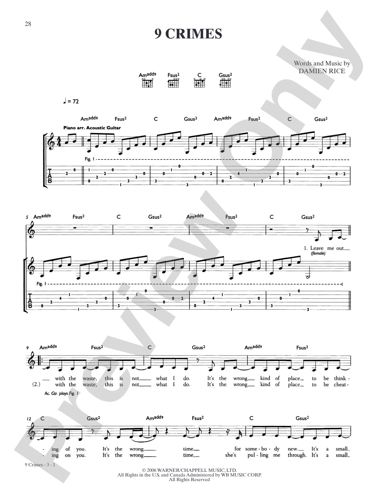 9 Crimes: Authentic Guitar TAB