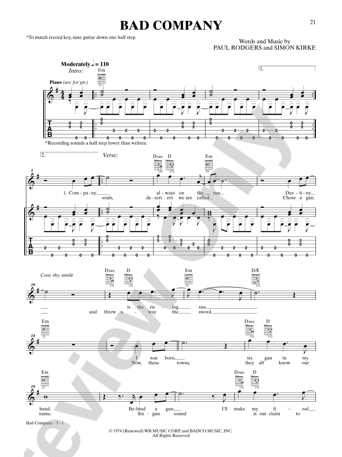 Bad Company: Easy Guitar