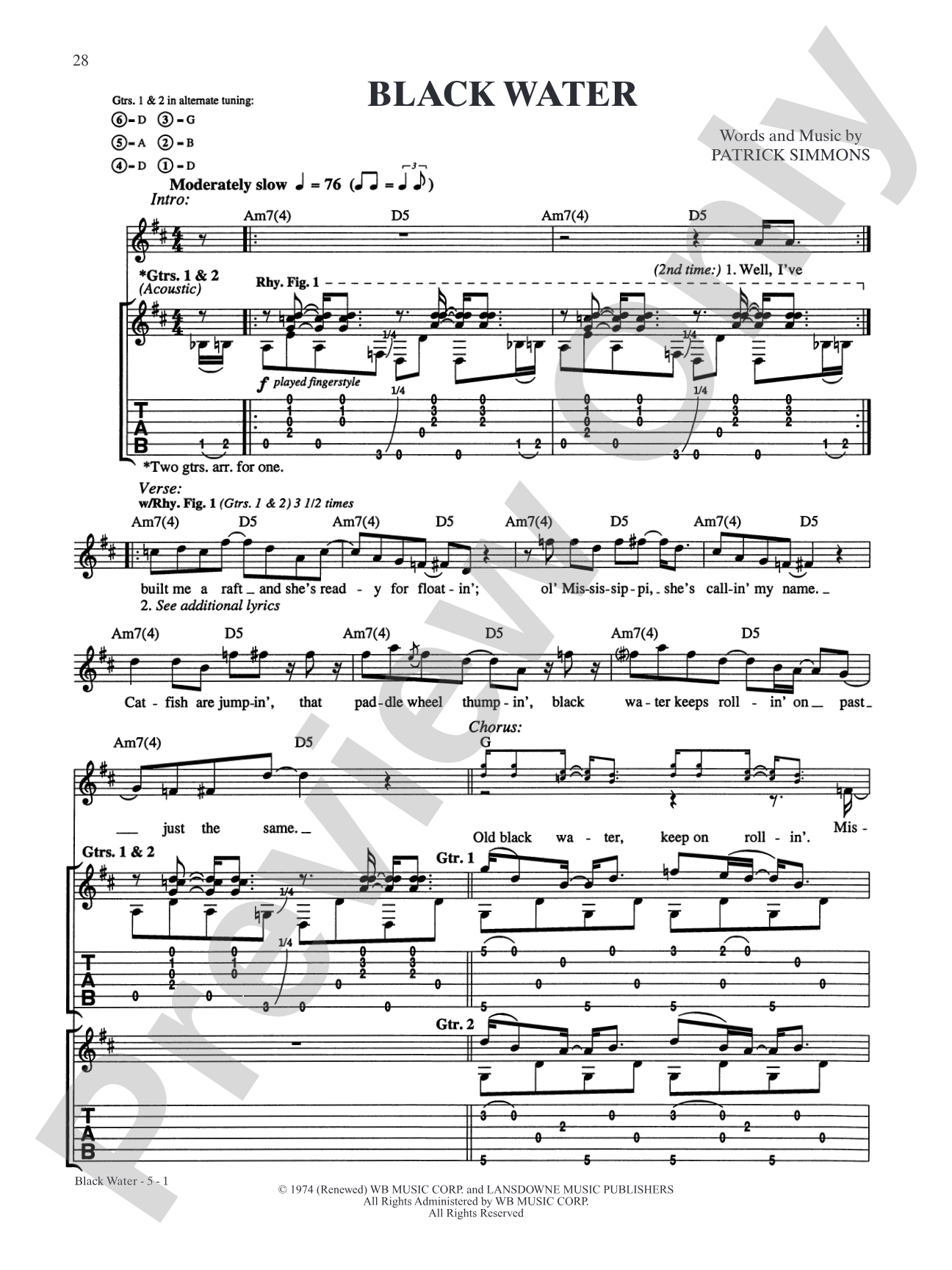 Black Water: Authentic Guitar TAB