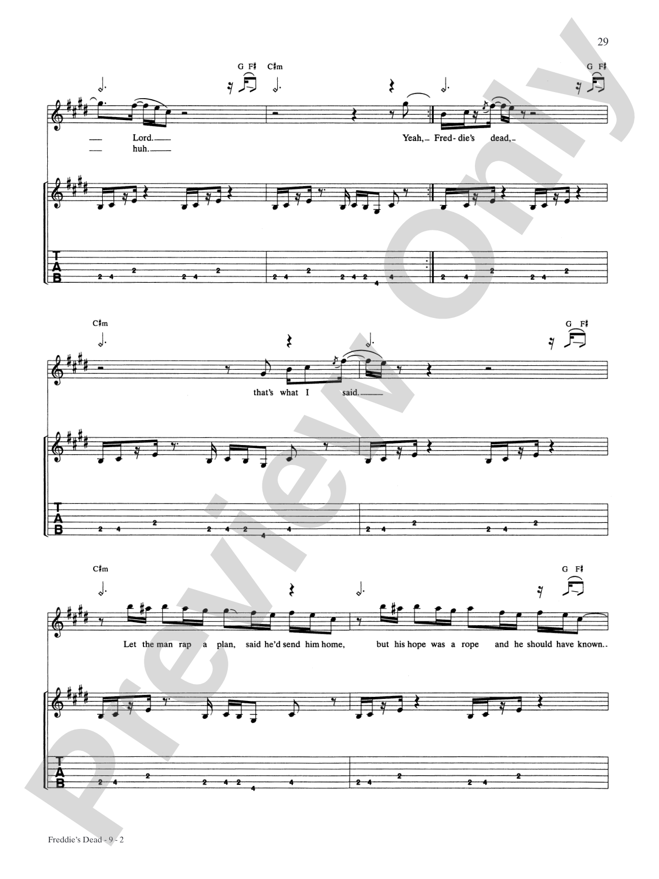 Freddie's Dead (from "Superfly"): Authentic Guitar TAB