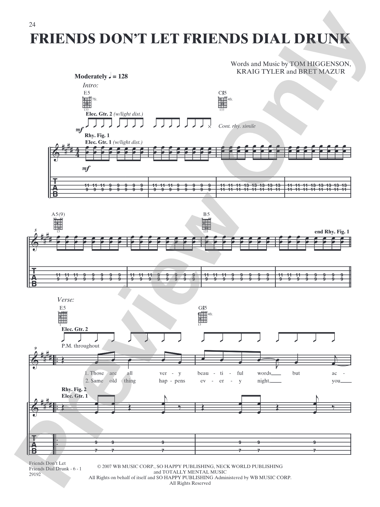 Friend's Don't Let Friend's Dial Drunk: Authentic Guitar TAB