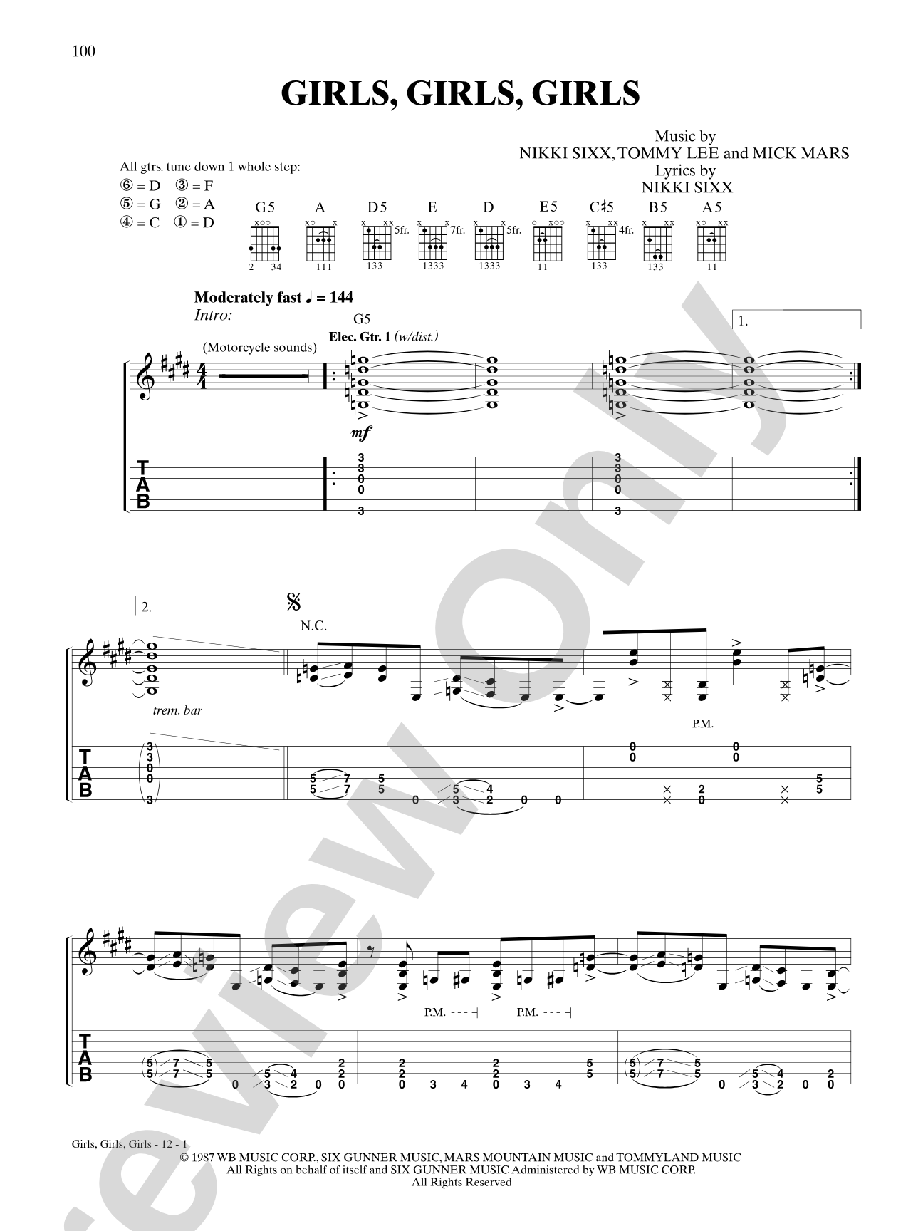 Girls, Girls, Girls: Authentic Guitar TAB