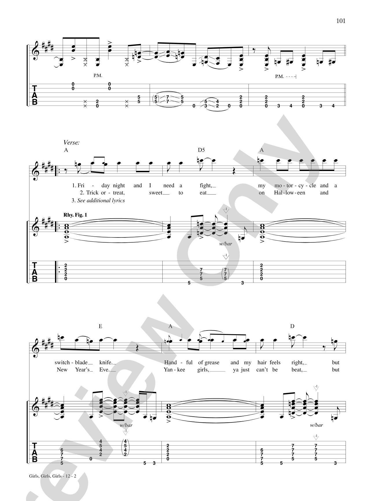 Girls, Girls, Girls: Authentic Guitar TAB