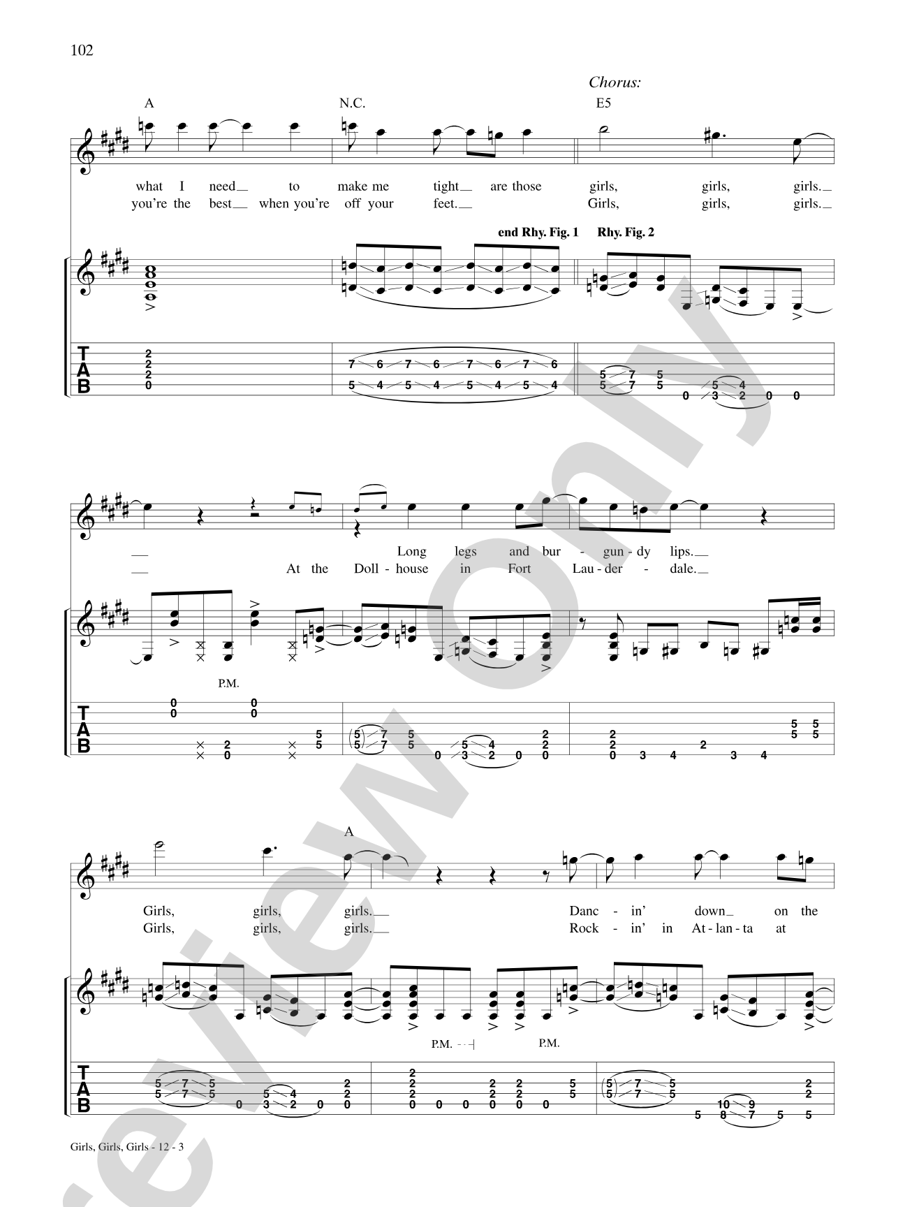 Girls, Girls, Girls: Authentic Guitar TAB