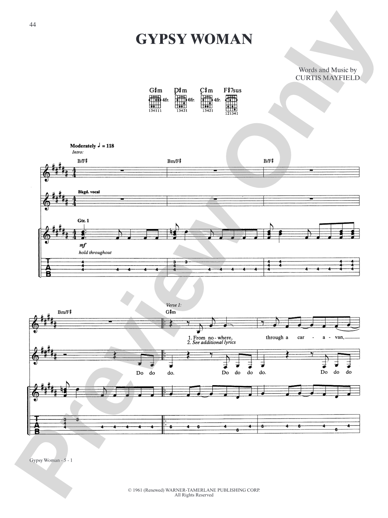 Gypsy Woman: Authentic Guitar TAB