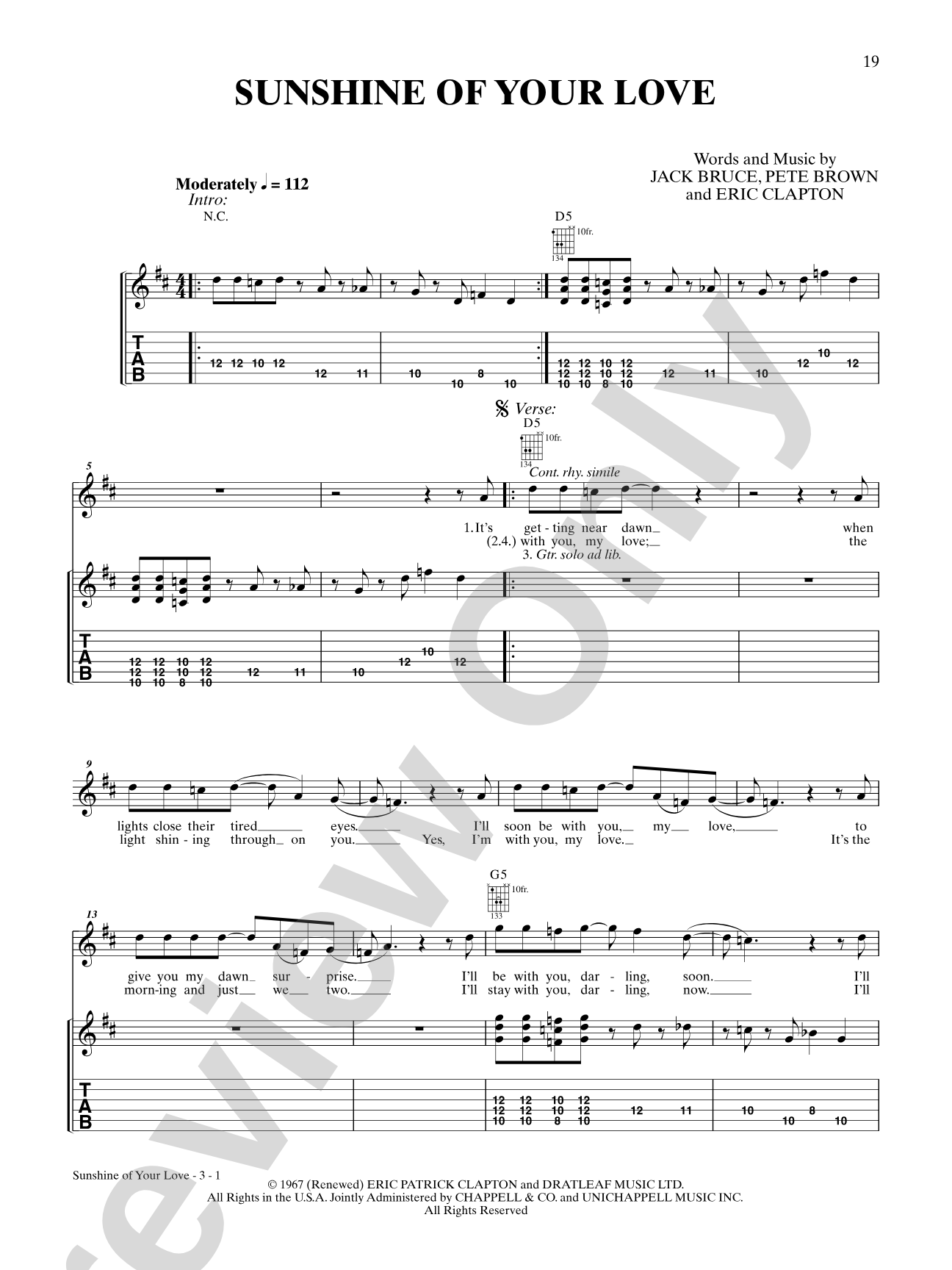 Sunshine of Your Love: Easy Guitar
