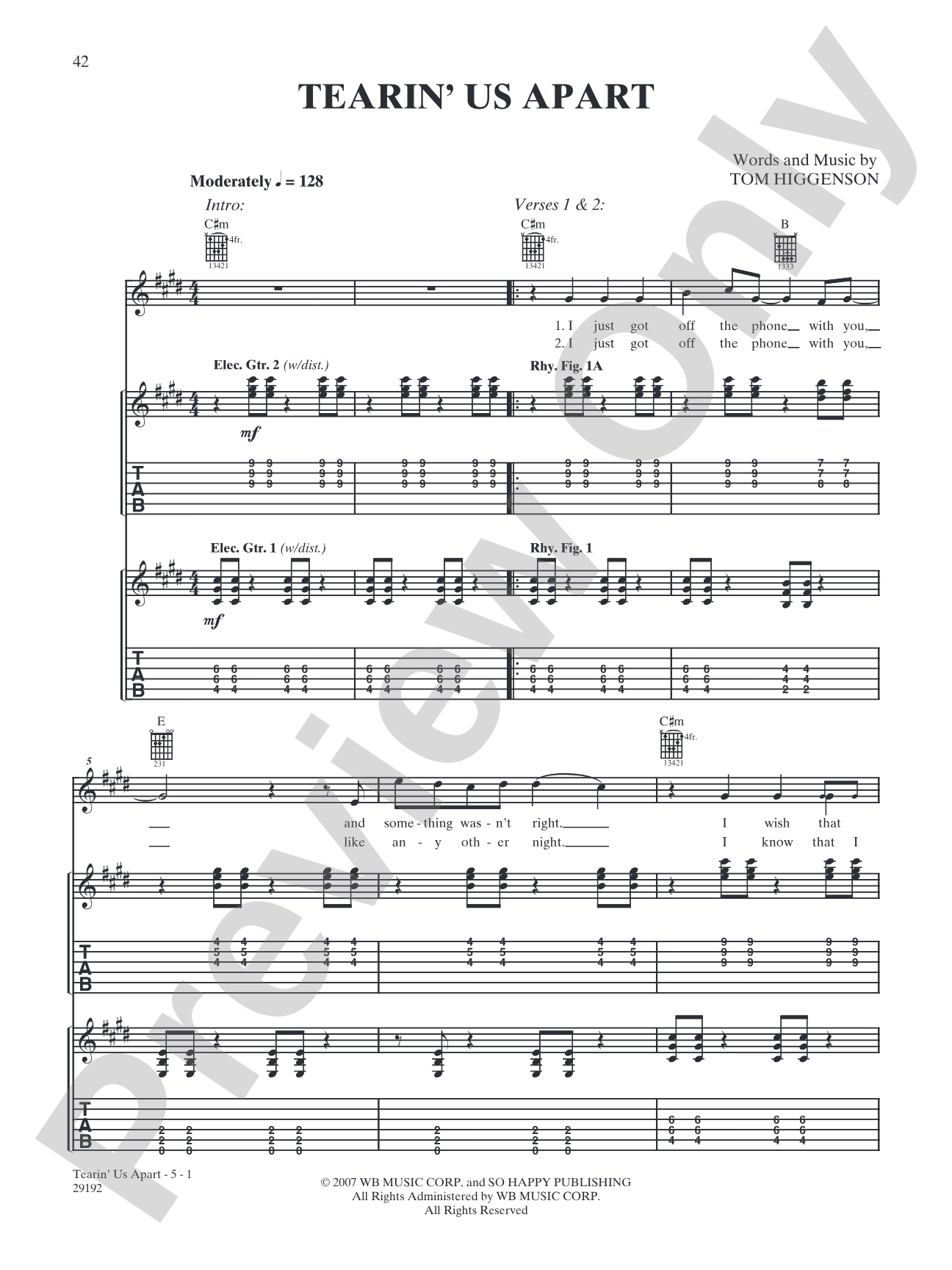 Tearin' Us Apart: Authentic Guitar TAB