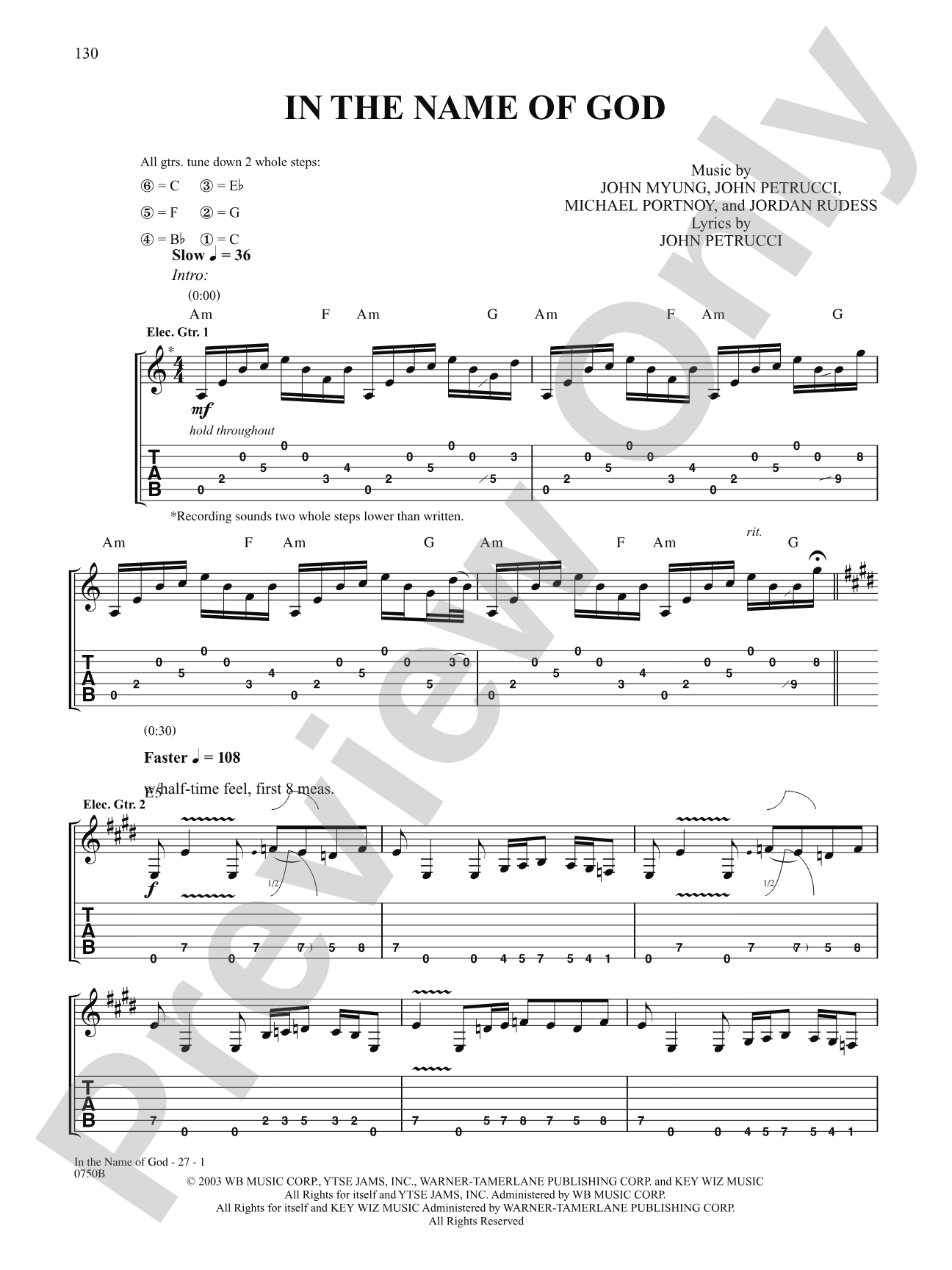 In the Name of God: Authentic Guitar TAB