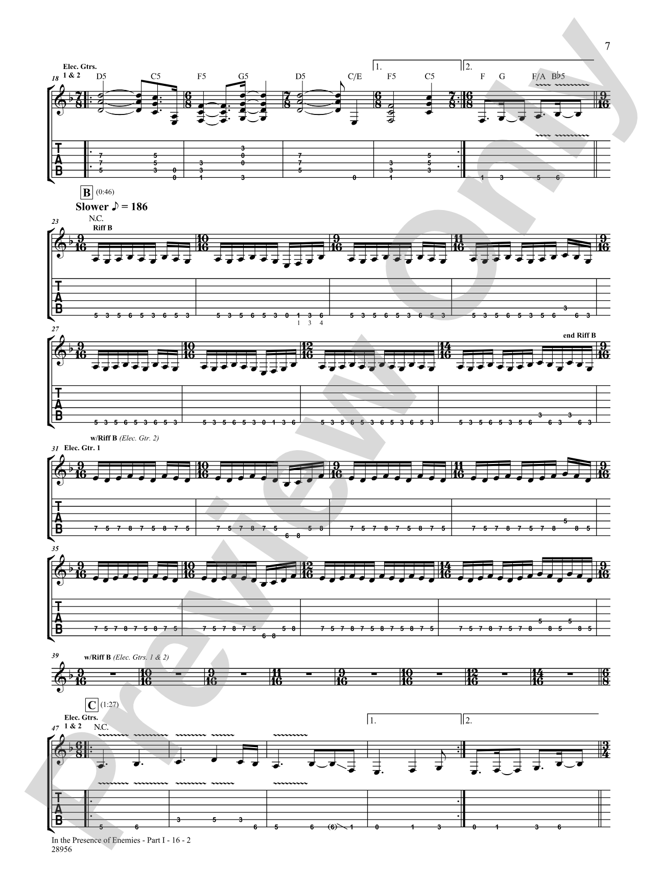 In the Presence of Enemies, Part 1: Authentic Guitar TAB