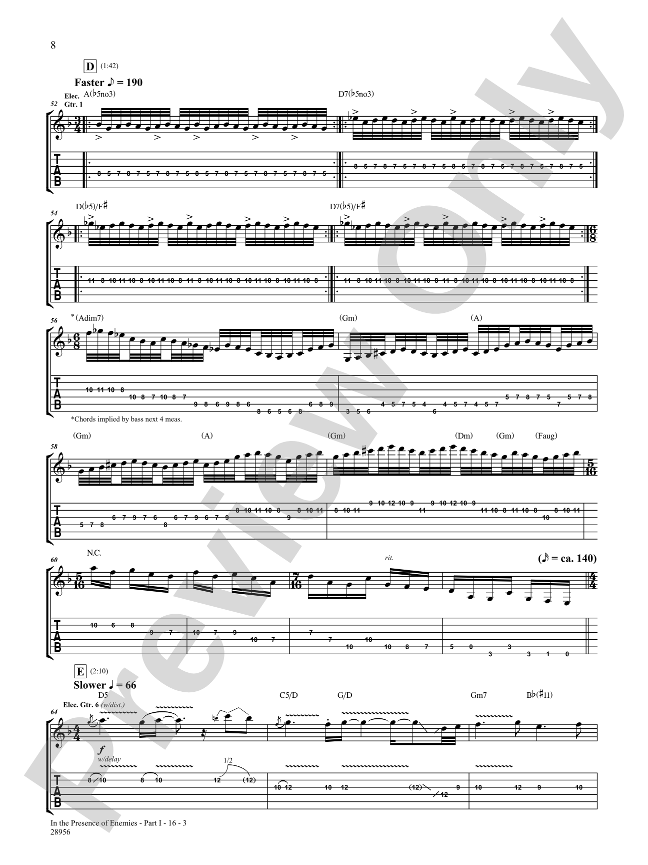 In the Presence of Enemies, Part 1: Authentic Guitar TAB