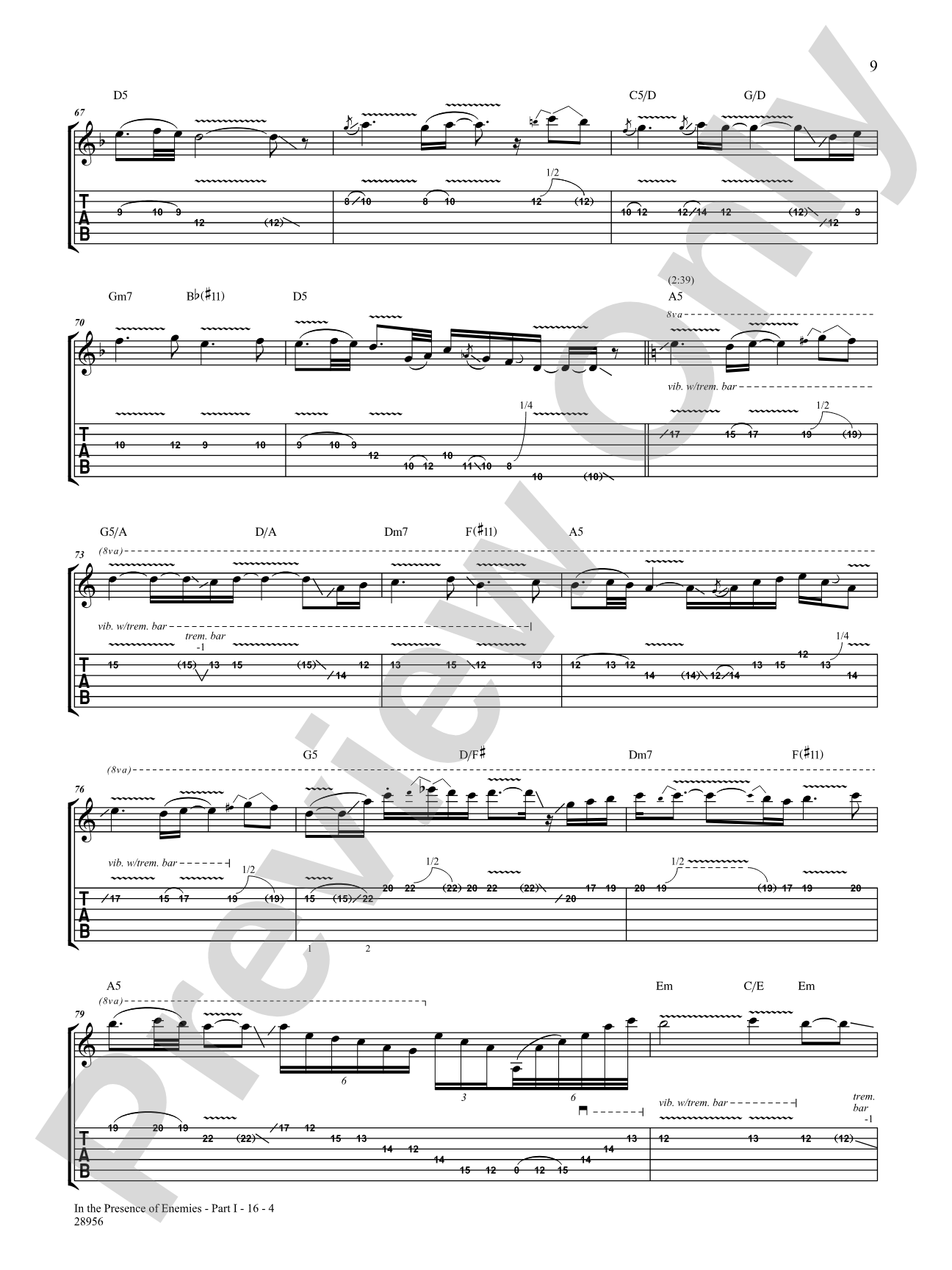 In the Presence of Enemies, Part 1: Authentic Guitar TAB