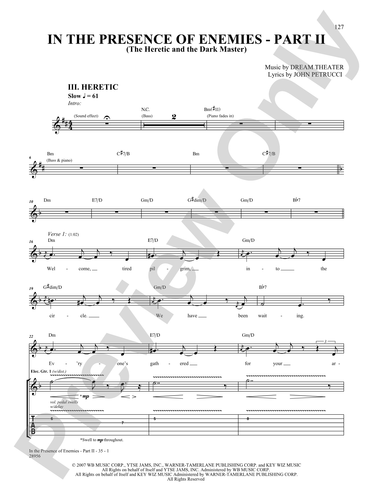In the Presence of Enemies, Part 2: Authentic Guitar TAB
