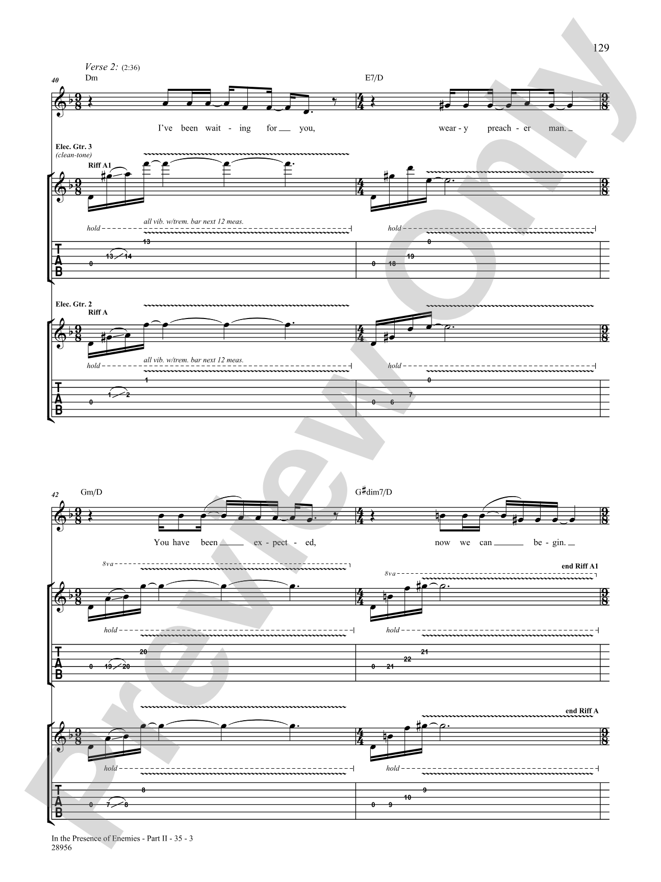 In the Presence of Enemies, Part 2: Authentic Guitar TAB