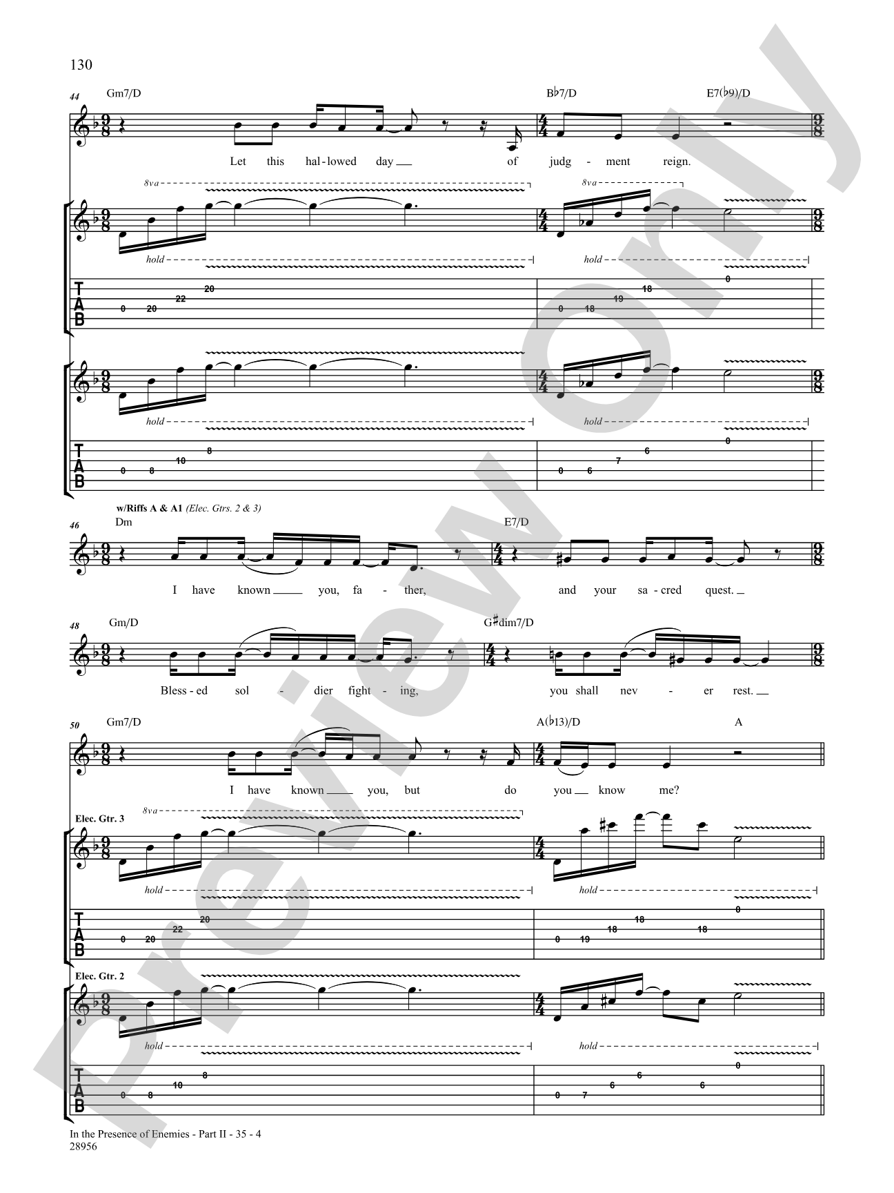 In the Presence of Enemies, Part 2: Authentic Guitar TAB