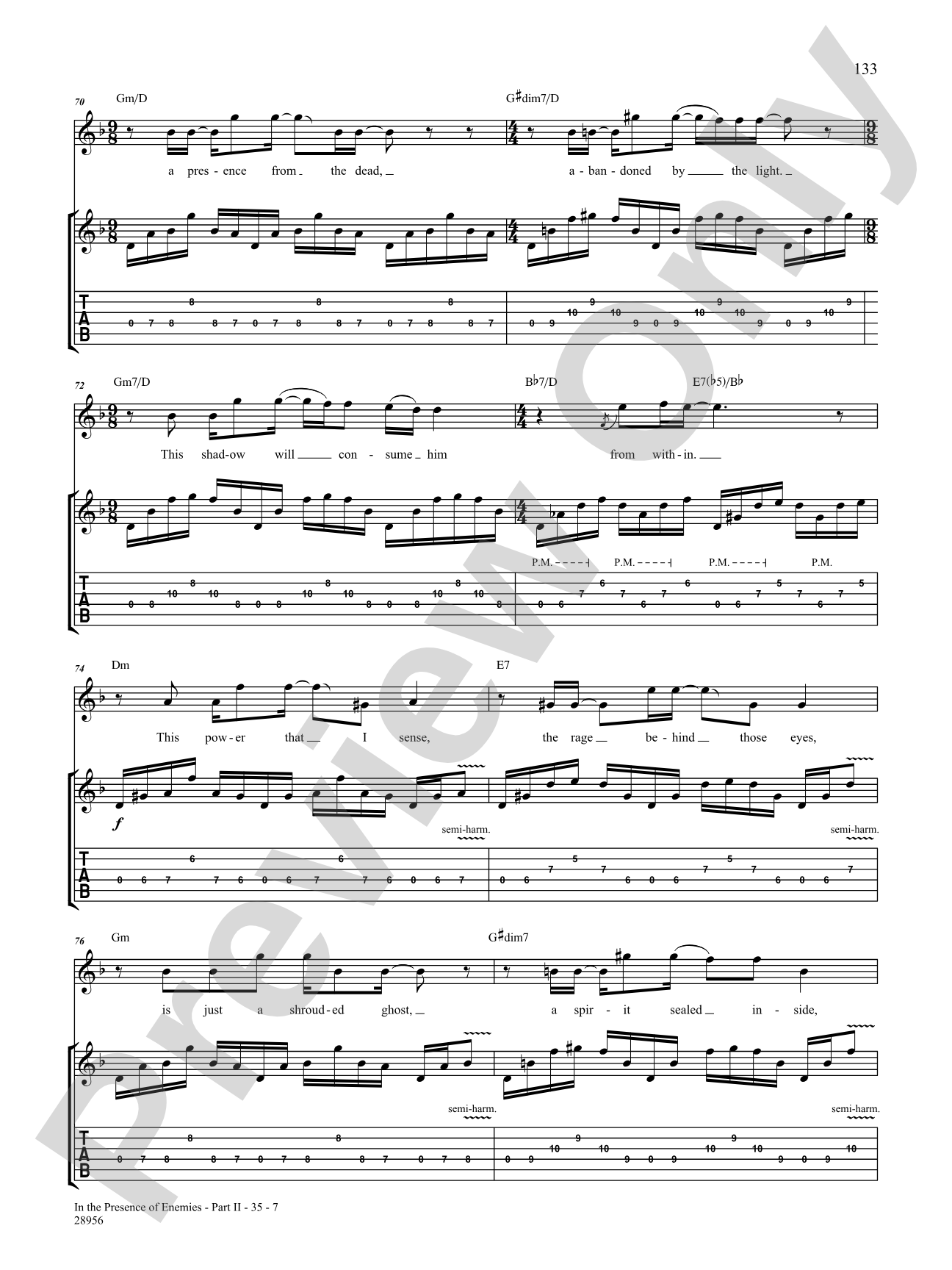 In the Presence of Enemies, Part 2: Authentic Guitar TAB