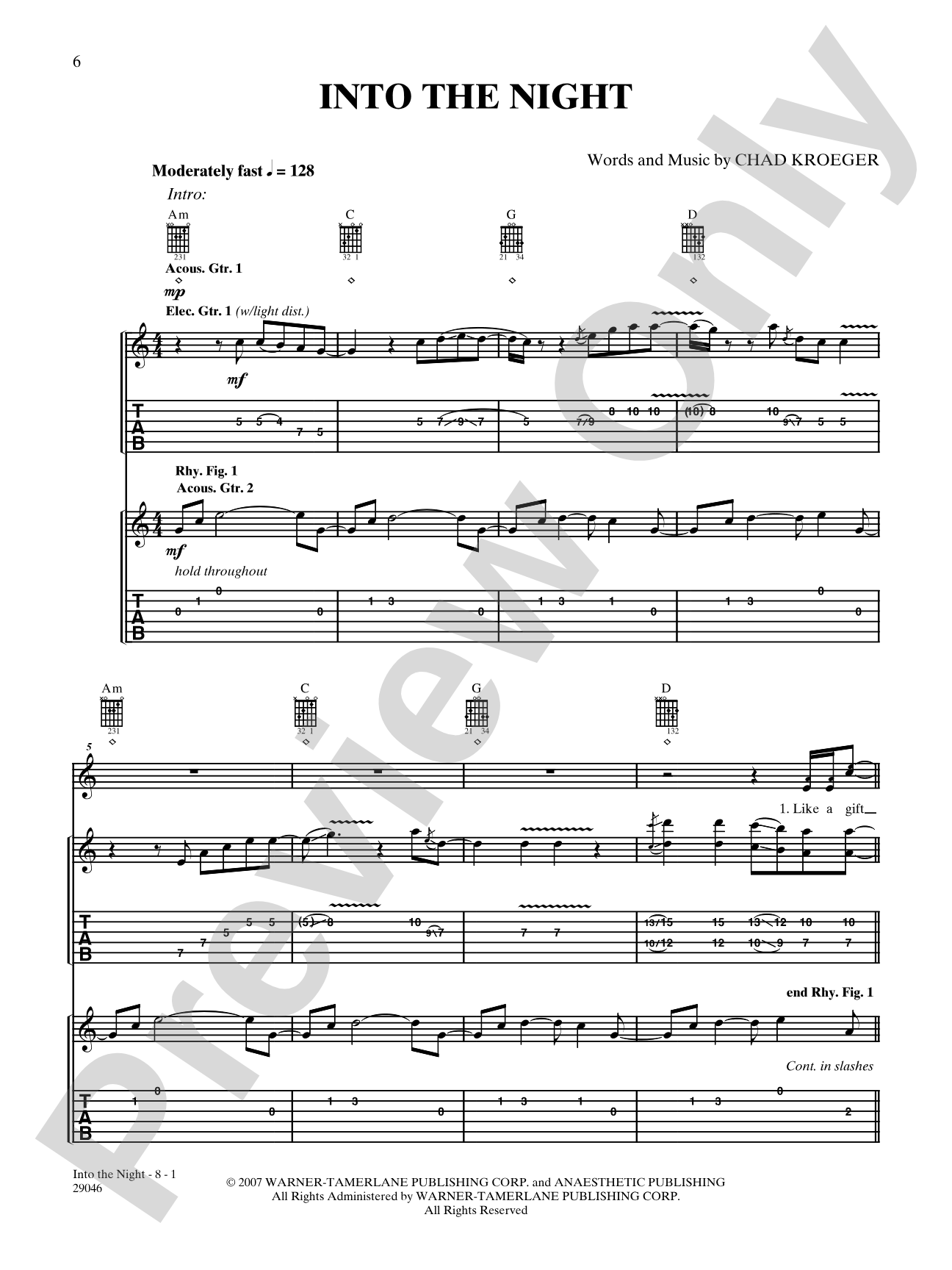 Into the Night: Authentic Guitar TAB
