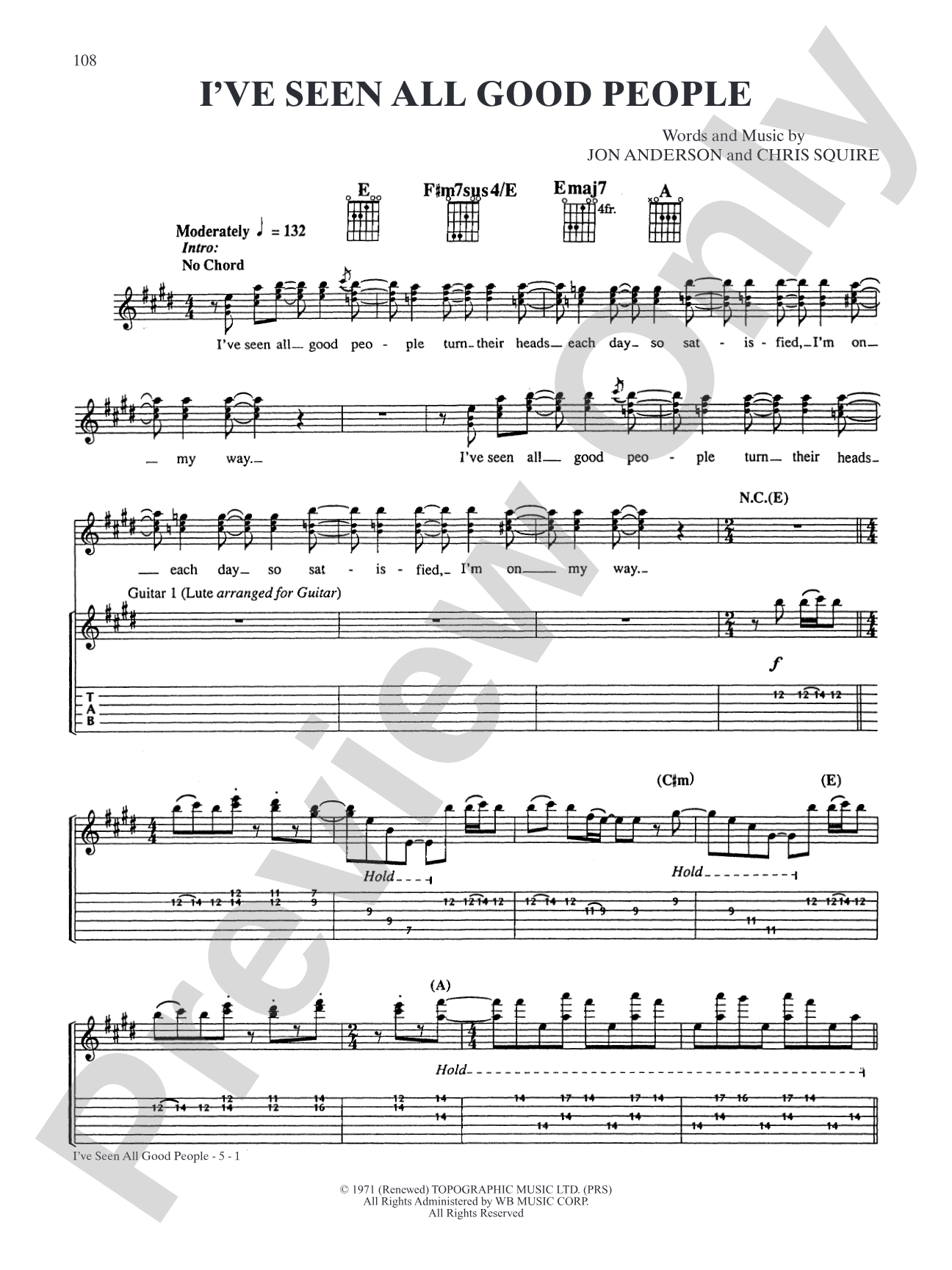 I've Seen All Good People: Authentic Guitar TAB