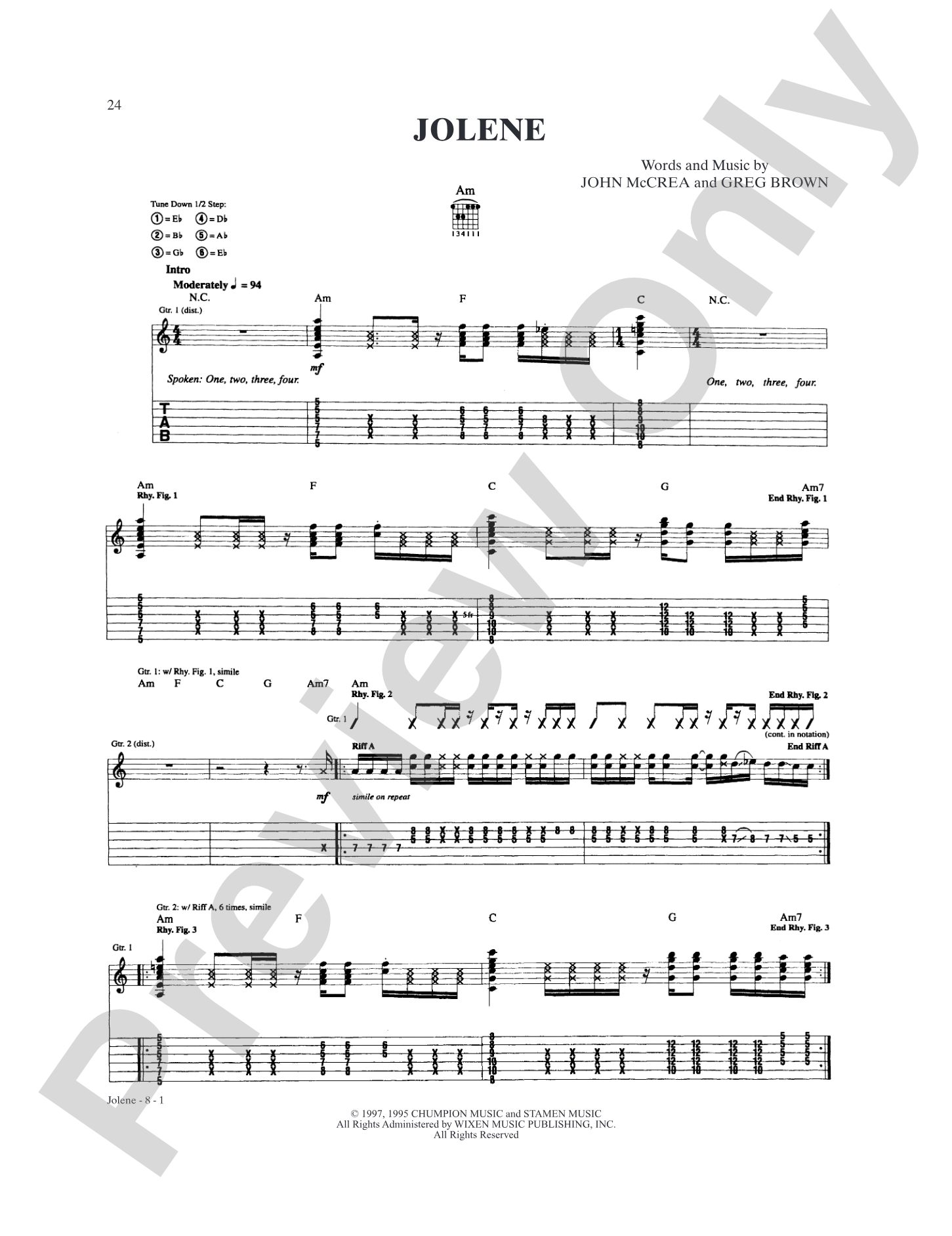 Jolene: Authentic Guitar TAB